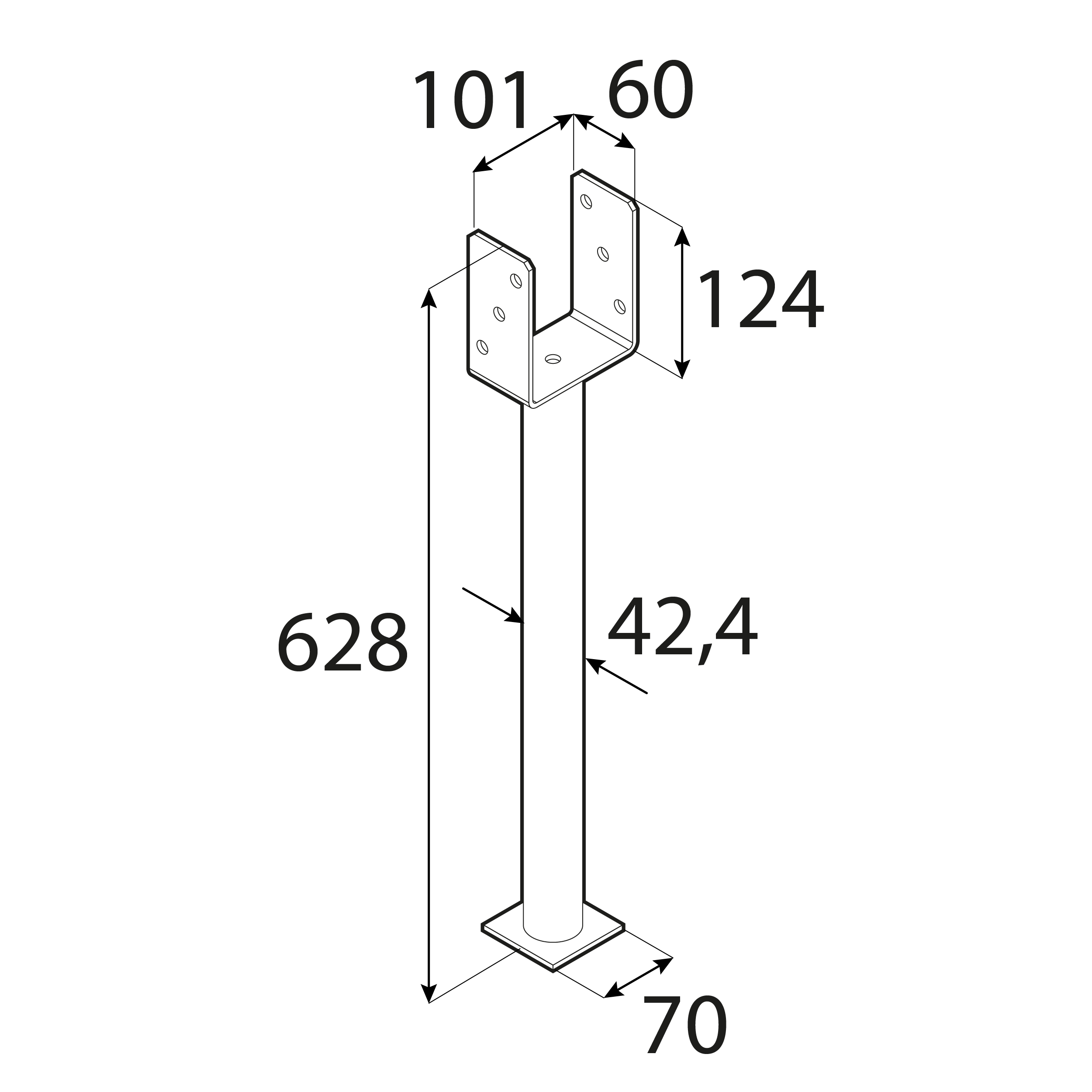 Podstawa słupa kotwa typ U z długa rurą - PS 500 | 100 mm | 628 mm Podstawa słupa kotwa typ U z długa rurą - PS 500 | 100 mm | 628 mm