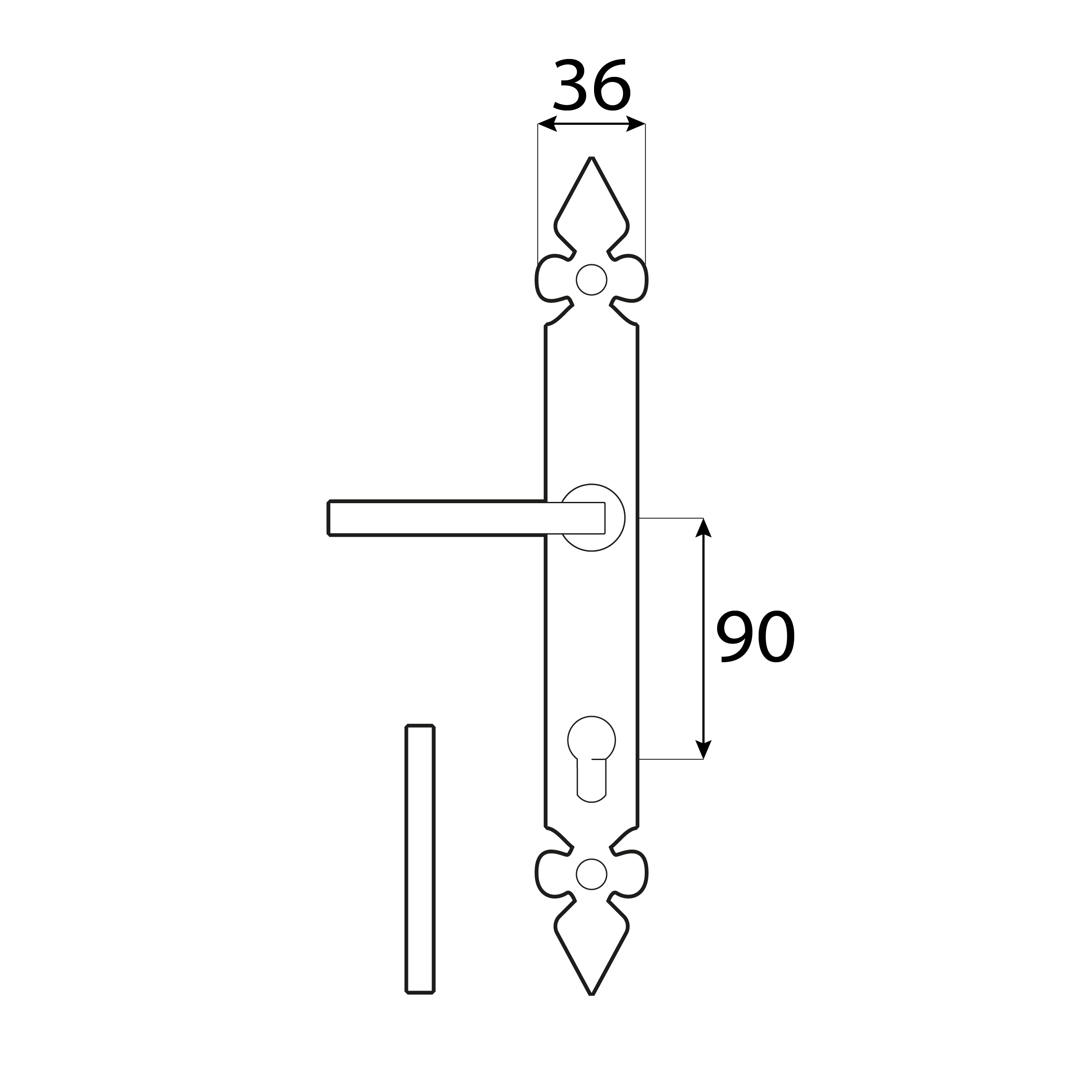 Klamka z otworem uniwersalna do drzwi furtki - WHA  | Czarny | 90 mm