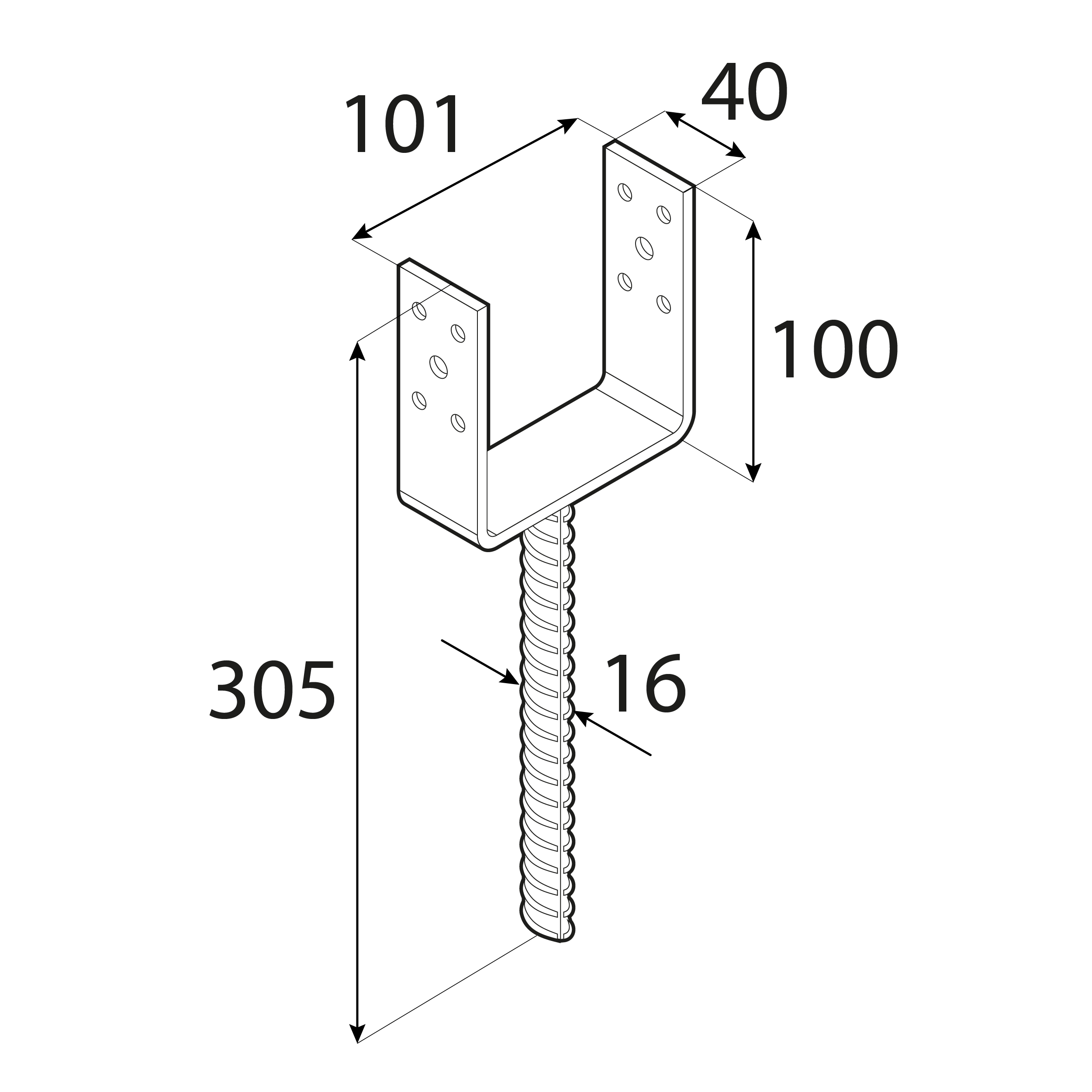Podstawa słupa kotwa do betonu typ U lekka - PSL |100 mm | Srebrny