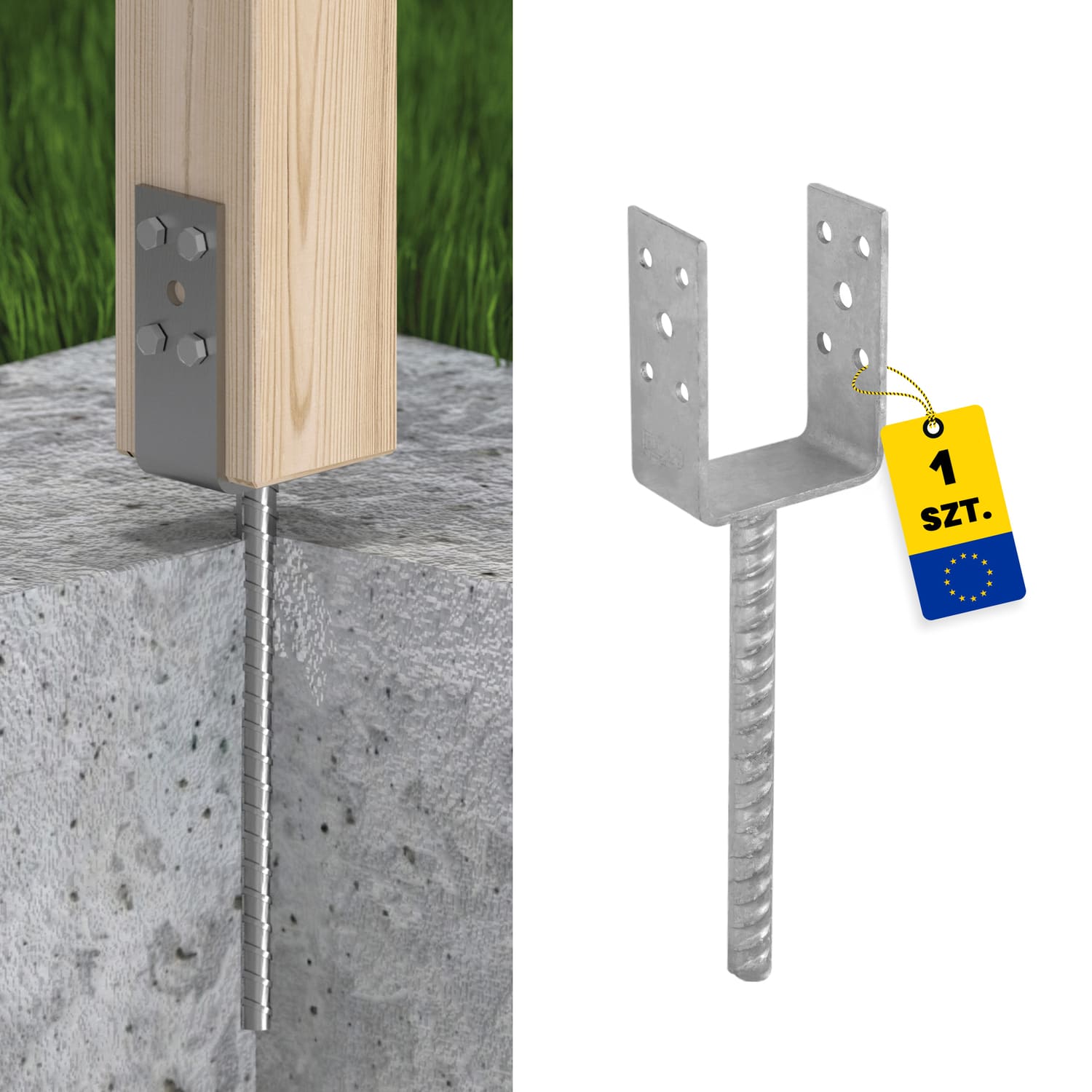 Podstawa słupa kotwa do betonu typ U lekka - PSL |90 mm | Srebrny Podstawa słupa kotwa do betonu typ U lekka - PSL |90 mm | Srebrny