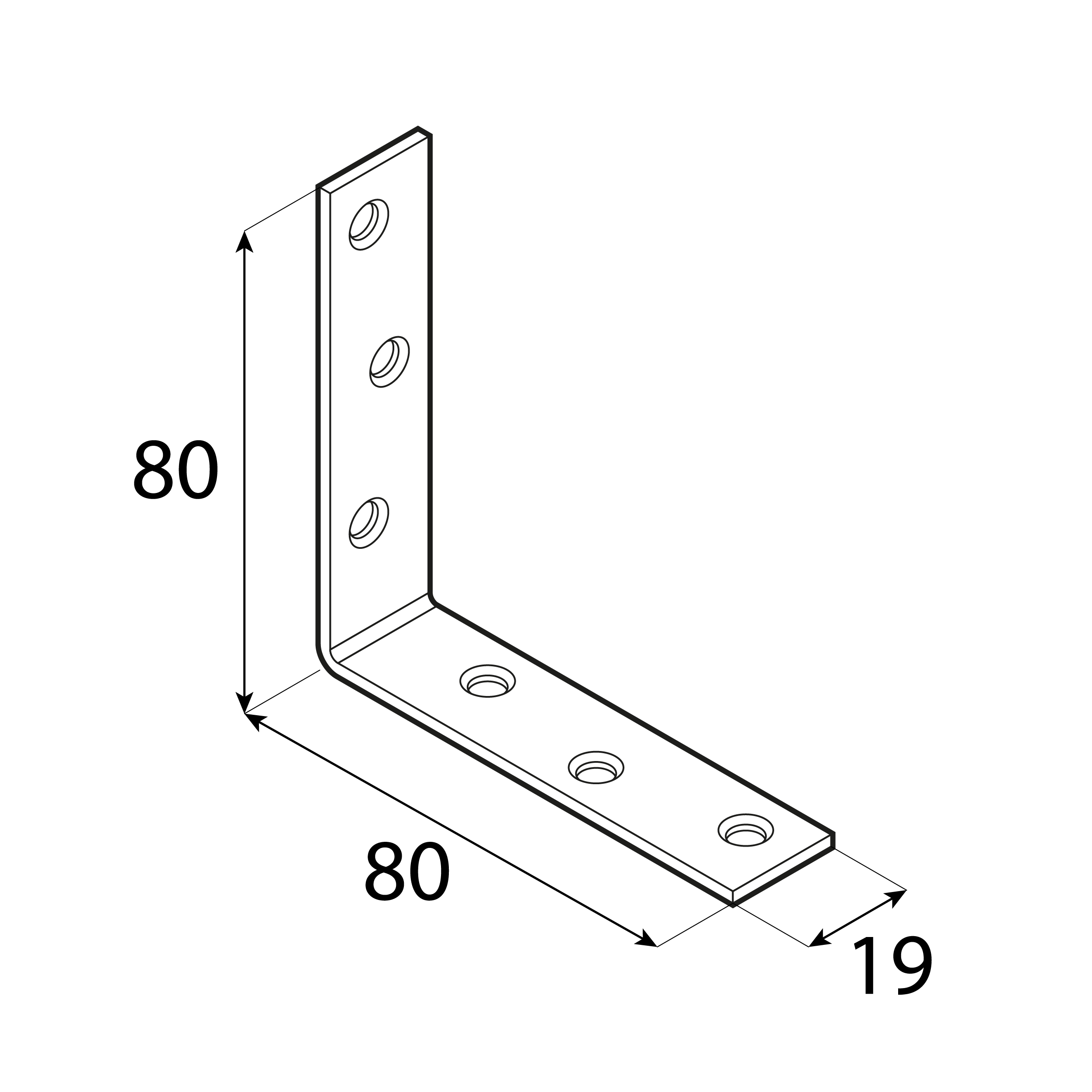 Kątownik meblowy stolarski wąski - KW 80 | 80x80x19 mm | 20 szt Kątownik meblowy stolarski wąski - KW 80 | 80x80x19 mm | 20 szt
