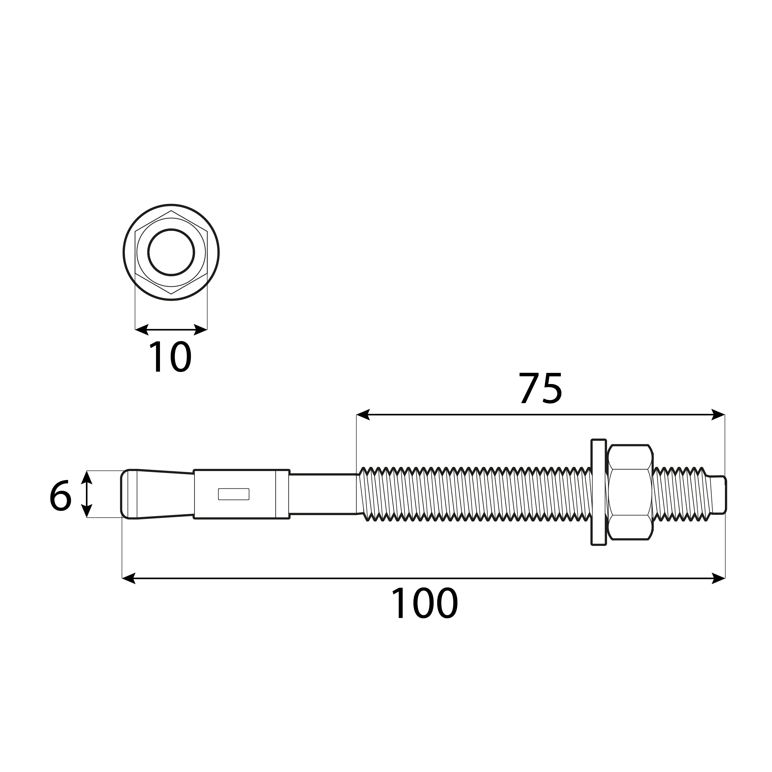 Bolzenanker Beton Sechskantkopf - PBK | M6 x 100 mm | verzinkt | 50 Stk. Mechanische Ringanker für PBK-Beton, M6x100 mm, silber, 50 Stk., 6x100 mm, gehärteter Kohlenstoffstahl, Schuss 1.
