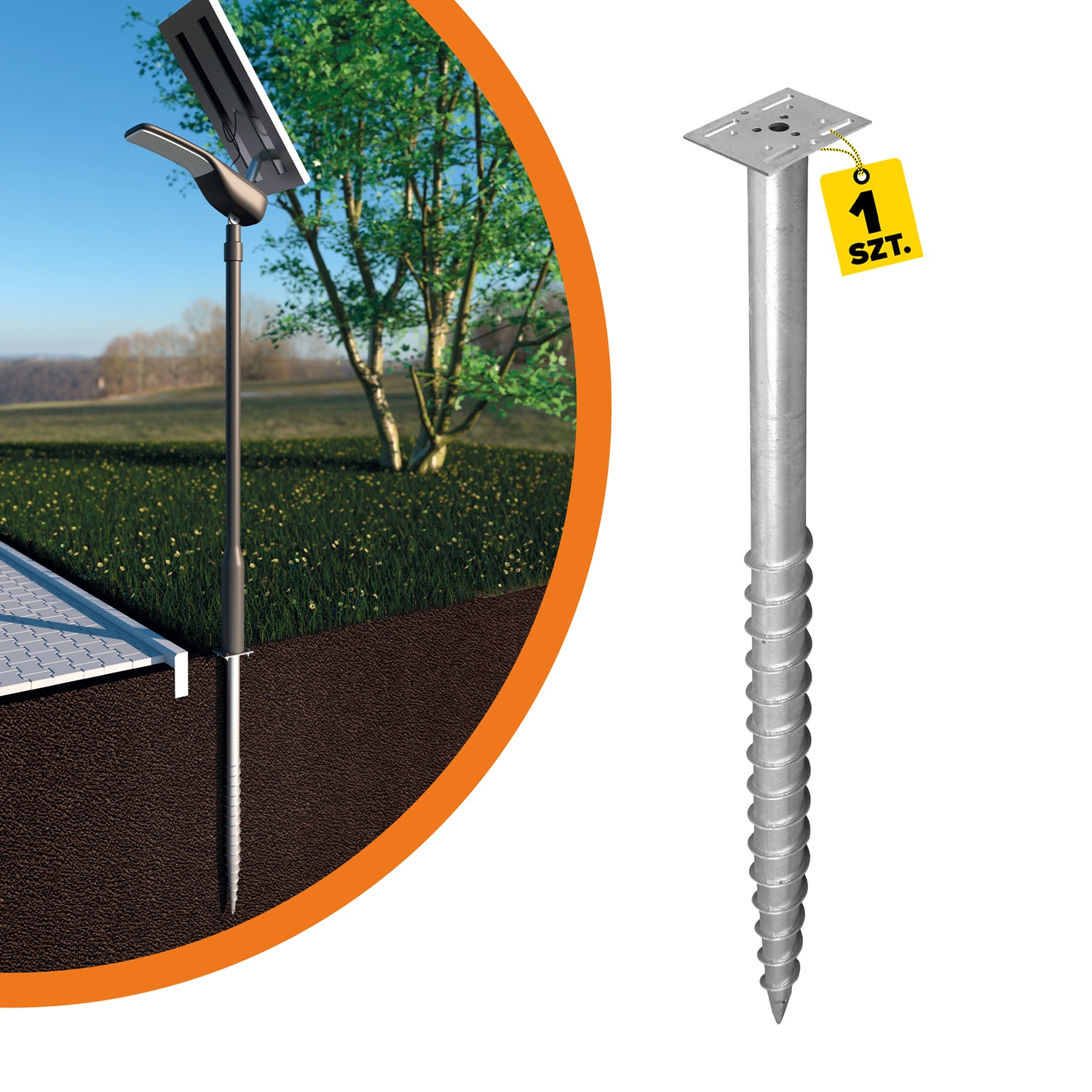 Podstawa słupa wkręcana do gruntu do dużych konstrukcji - PWF | 76x1600 mm