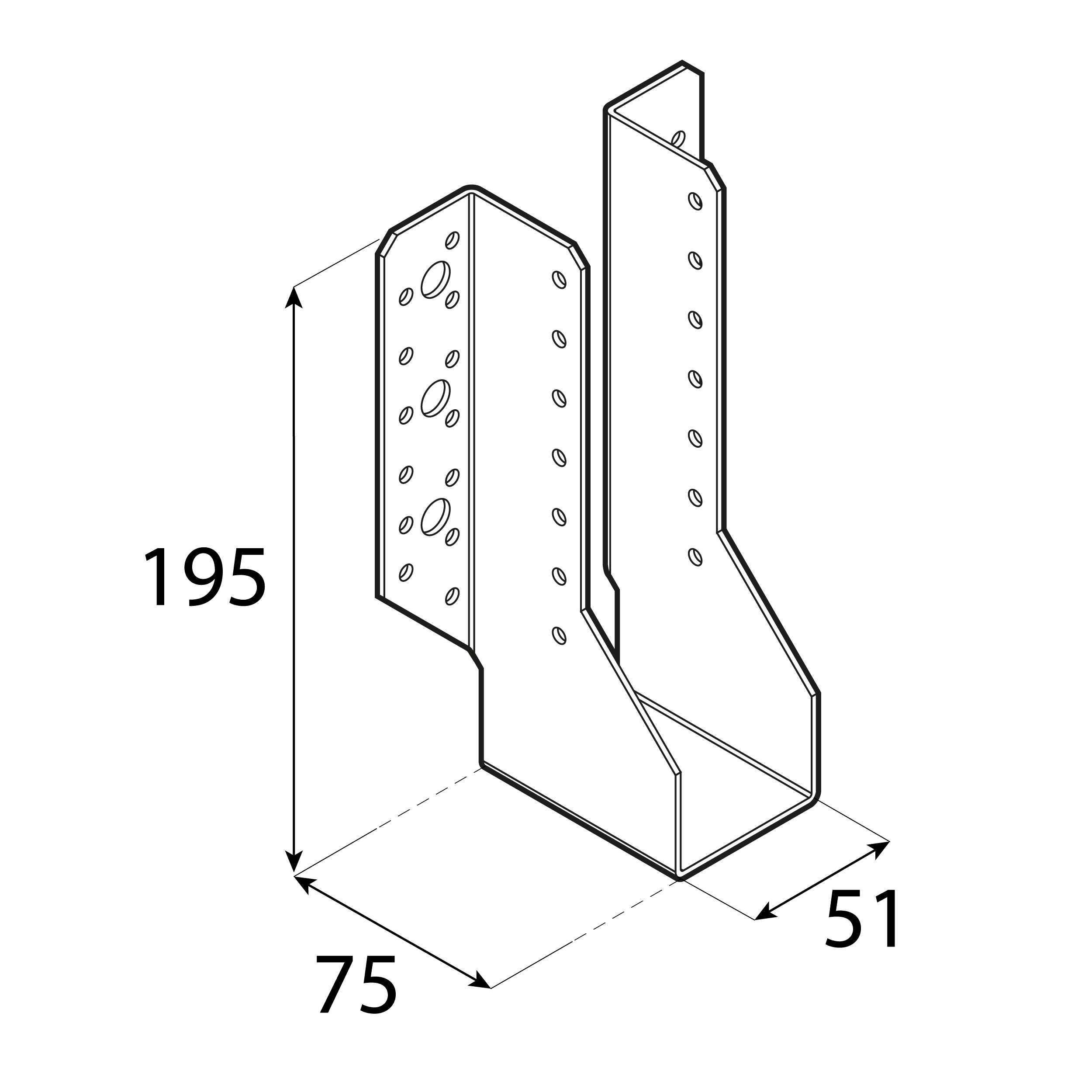 Wieszak belki uchwyt belki drewnianej - WB 13 | 51x195x75 mm | Srebrny