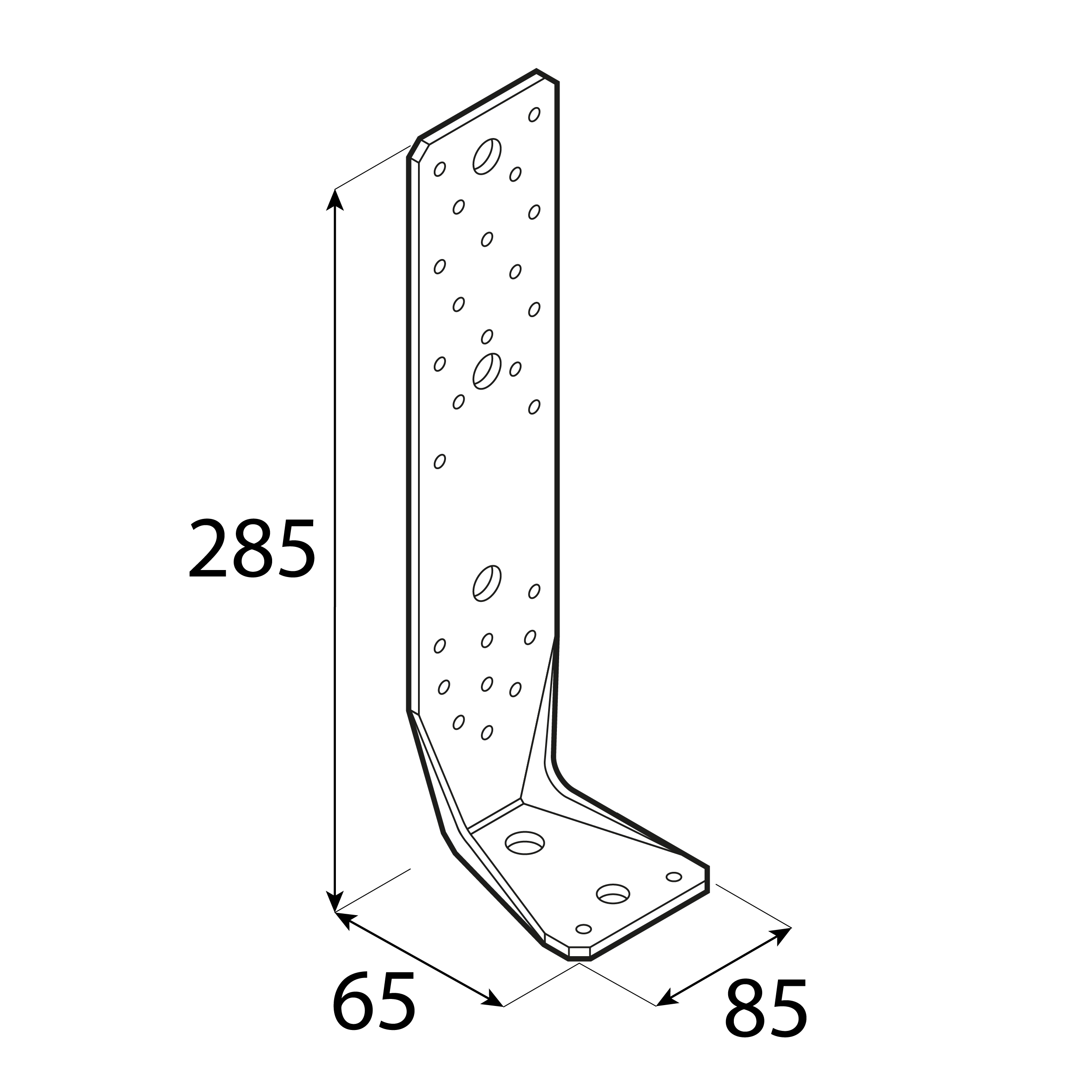 Schwerlastwinkel Holz-Beton Betonanker Ankerwinkel feuerverzinkt - LBZ 285 | 285x65x85 mm | 4 mm Stahlbetonwinkel LBZ 285, 285x65x85 mm, 4 mm, 285x65x86x4,0 mm, silber, Baustahl S235, Schuss 2.