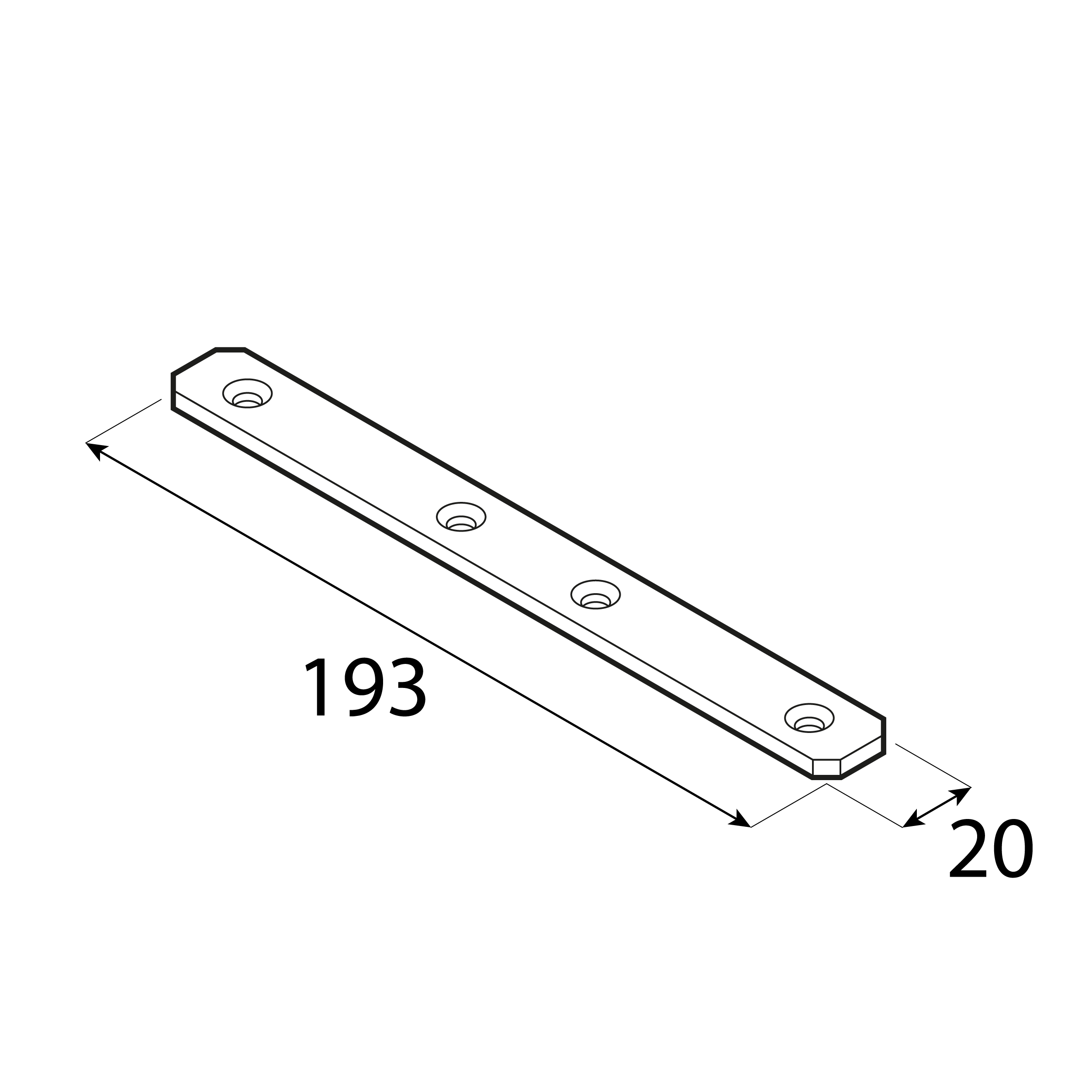 Flachverbinder schmal universal Lochplatte Verbindungsblech - LW 5 | 193x20 mm | 20 Stück | Gold Schmaler Universal-Stahlverbinder LW 5, 193x20 mm, 20 Stk., 193x20x4,0 mm, Gold, S235 Baustahl.