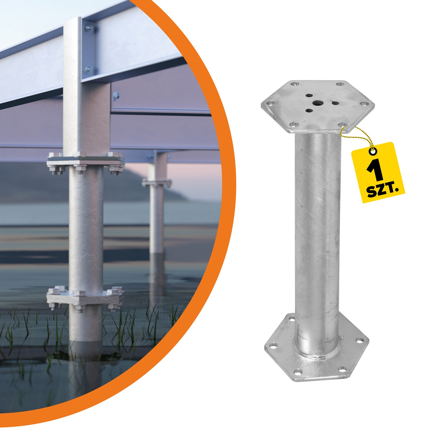 Verlängerung für PWM Bodenhülse rechteckiger Flansch - PWB | 500 mm PWM-Basisverlängerung, PWB-Rechteckflansch, 500 mm.
