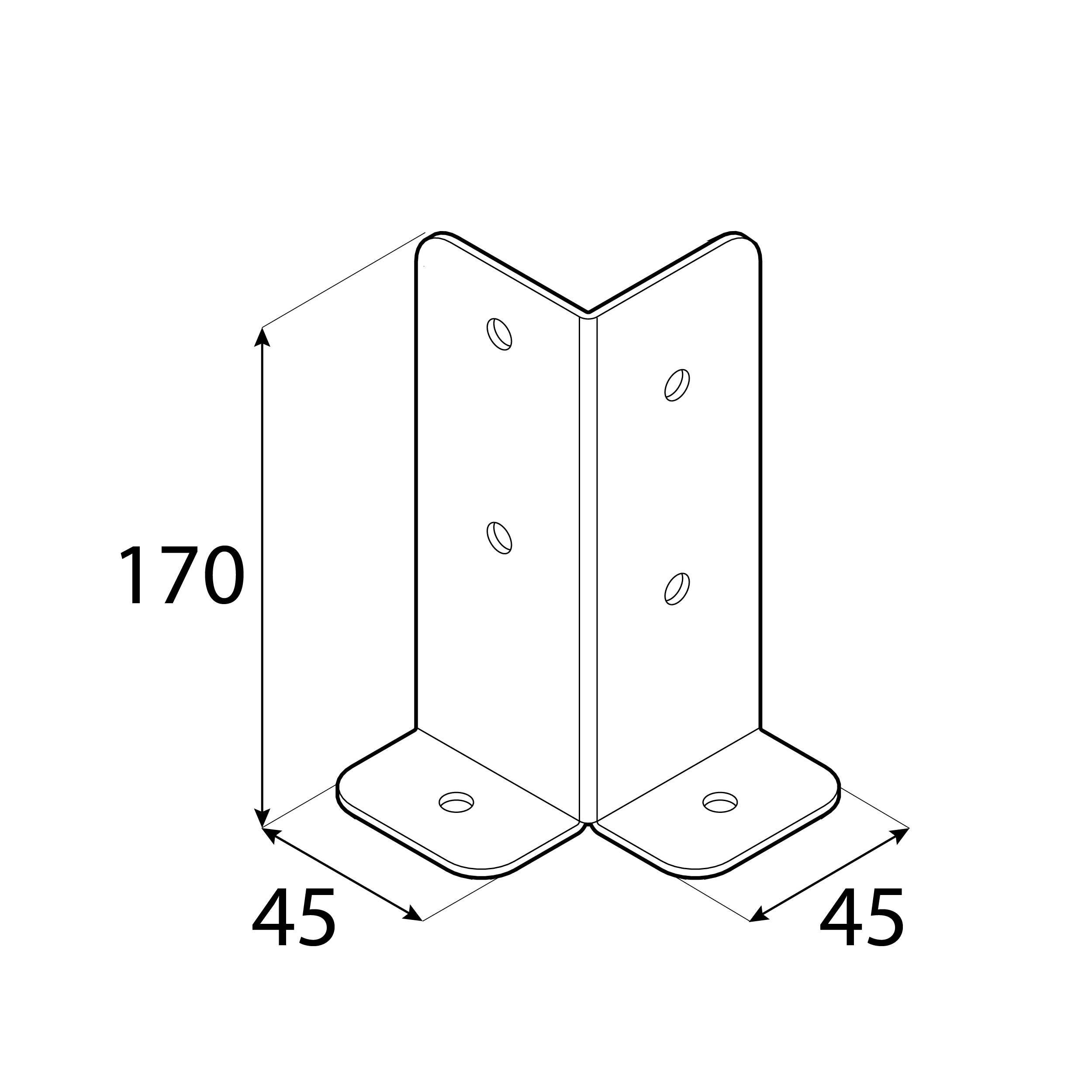 Pfostenträger zum aufdübeln Eck - PSB | 45-70 mm | feuerverzinkt Pfostenfuß-Eckanker zum Anschrauben PSB, 45-70 mm, silber, 45x45x170x2,0 mm 2.