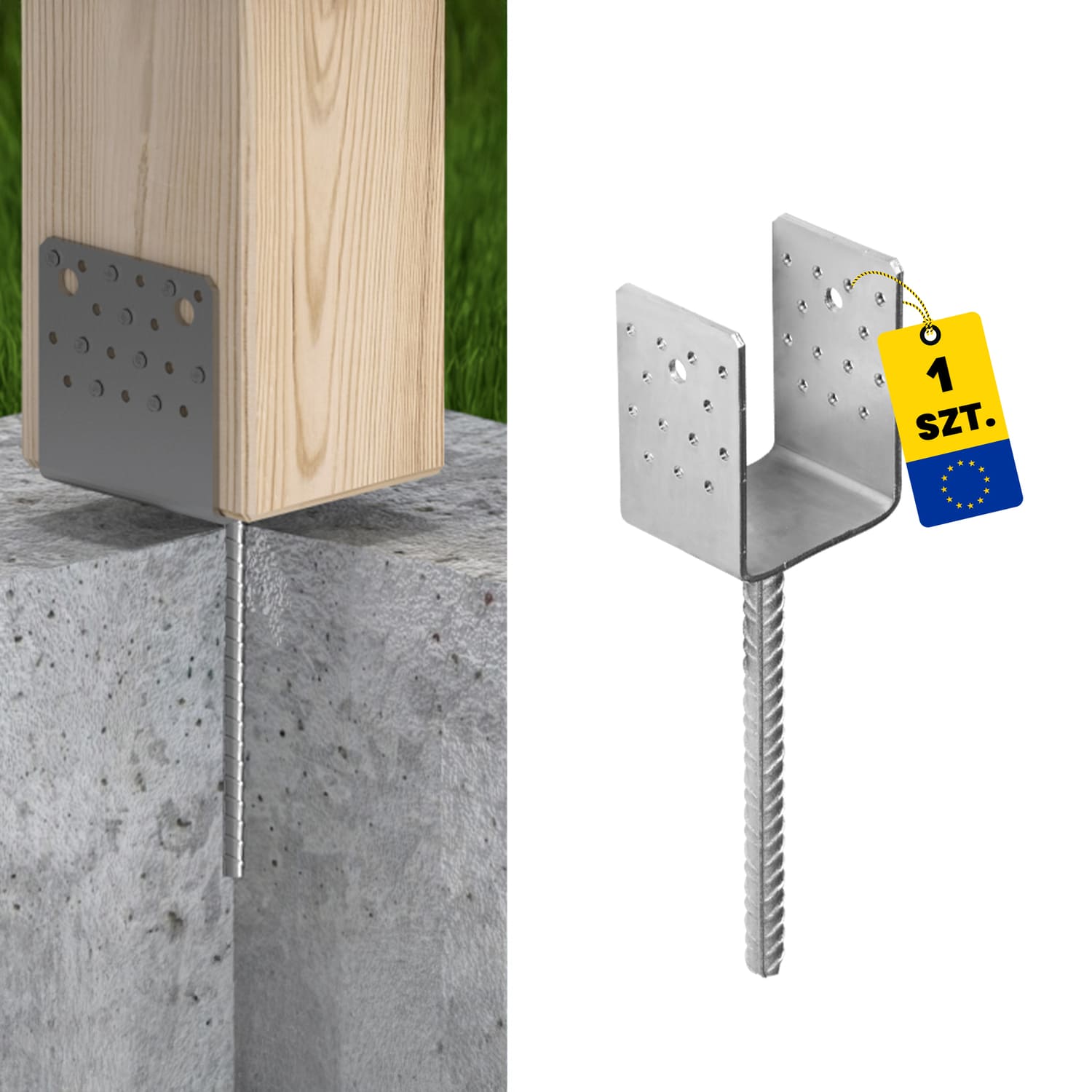 Podstawa słupa kotwa typ U szeroka wielopunktowa - PSS | 80 mm Podstawa słupa kotwa typ U szeroka wielopunktowa - PSS | 80 mm