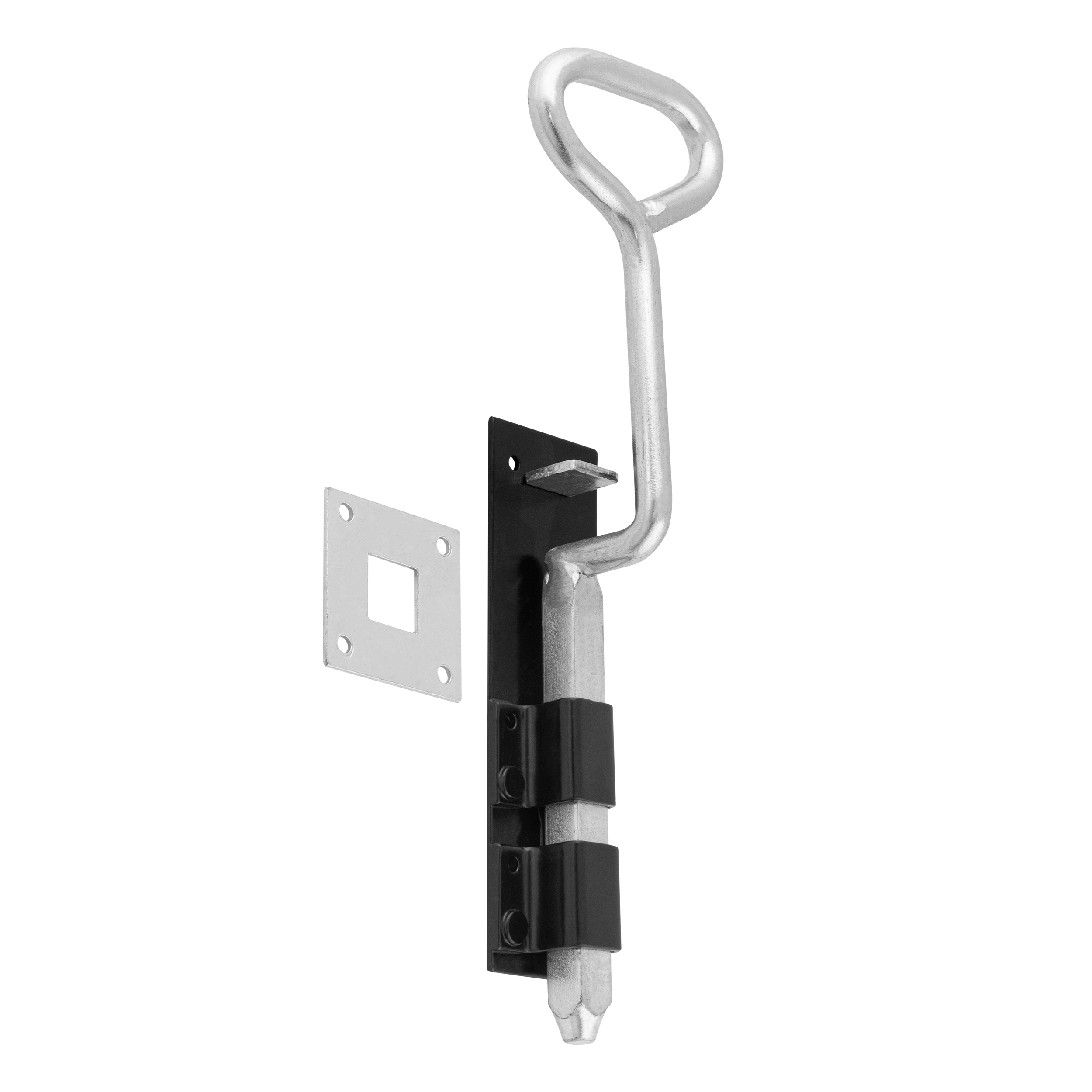 Vertikaler Torriegel mit Öse für Tor und Gartentor Bolzenriegel - WRU | schwarz | 55 mm Vertikaler Bolzen mit Öse, Schließer für Schlupftor WRU, schwarz, 55 mm, 330 x 55 x 3,0 mm, DC01-Baustahl.