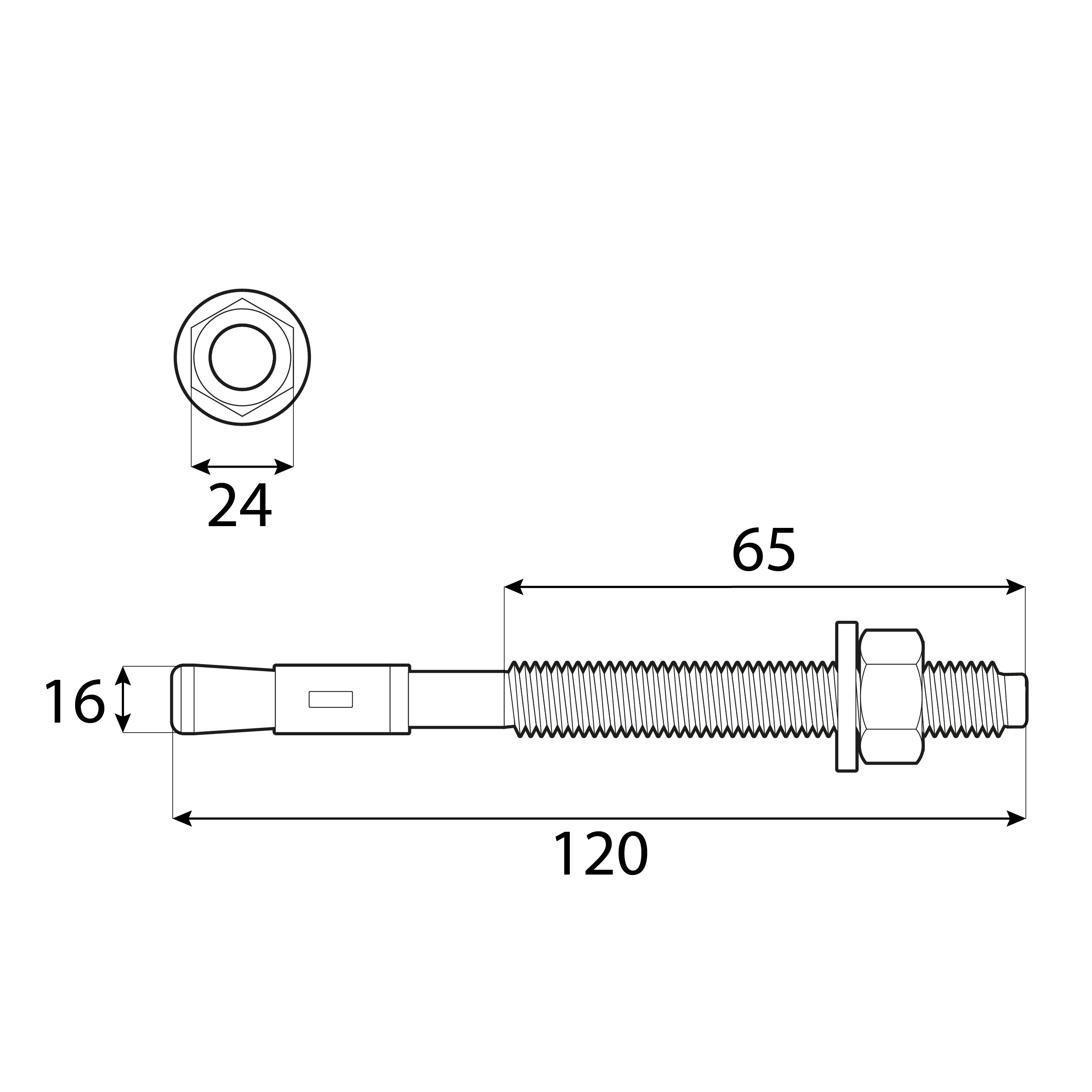 Bolzenanker Beton Sechskantkopf - PBK | M16 x 120 mm | verzinkt | 15 Stk. Mechanische Ringanker für PBK-Beton, M16x120 mm, silber, 15 Stk., 16x120 mm, gehärteter Kohlenstoffstahl, Schuss 1.