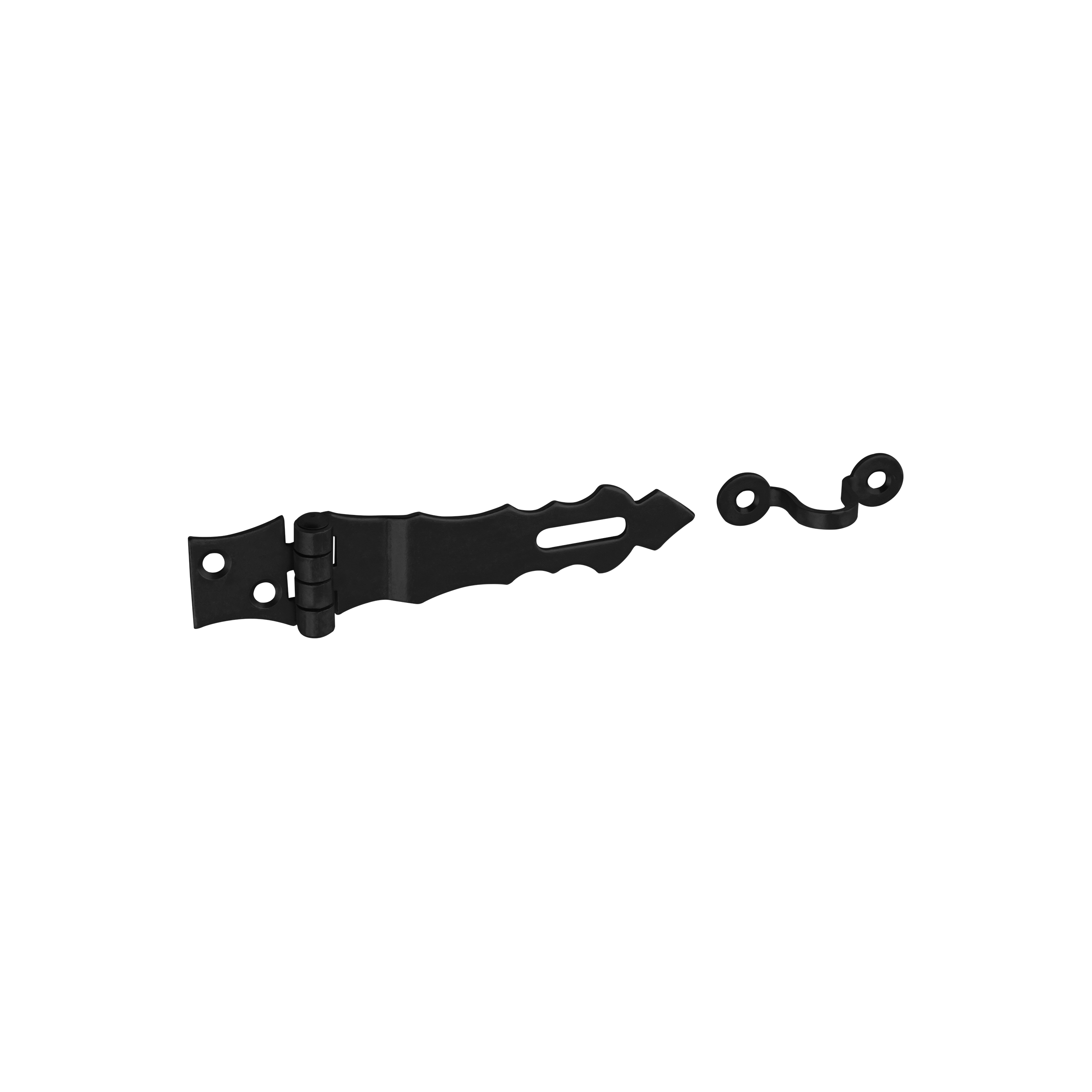 Dekorative Überfalle - ZOZ | schwarz | 100 mm Zierscharnier mit Verschluss ZOZ, schwarz, 100 mm, 100x30x2,0 mm, DC01 Baustahl.