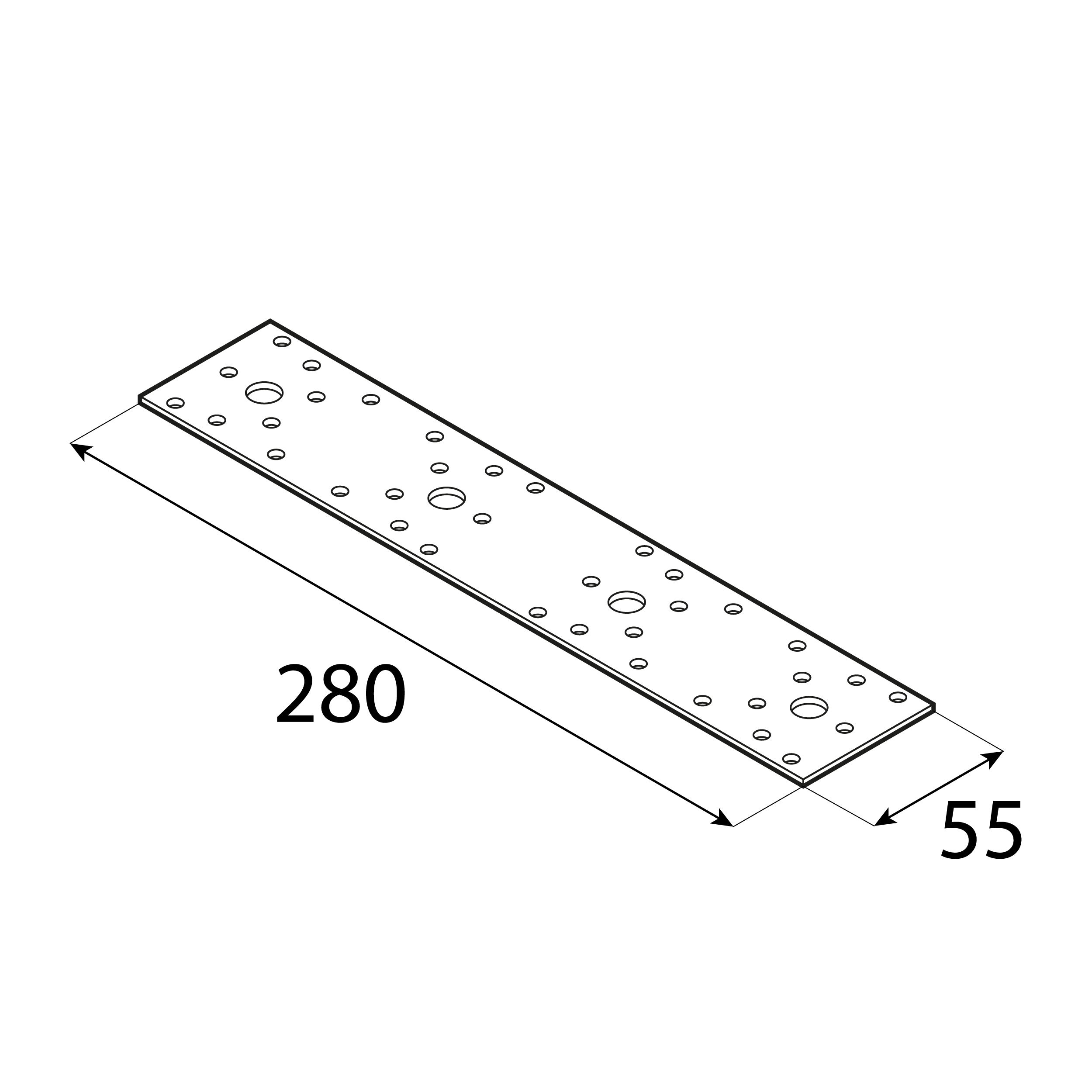 Flachverbinder Lochplatte Verbindungsblech Holzverbinder feuerverzinkt - LP 4 | 280x55 mm | 2,5 mm Flachverbinder, Flachstange LP 4, 280x55 mm, 2,5 mm, 280x55x2,5 mm, DX51D Baustahl, Silber, Schuss 1.