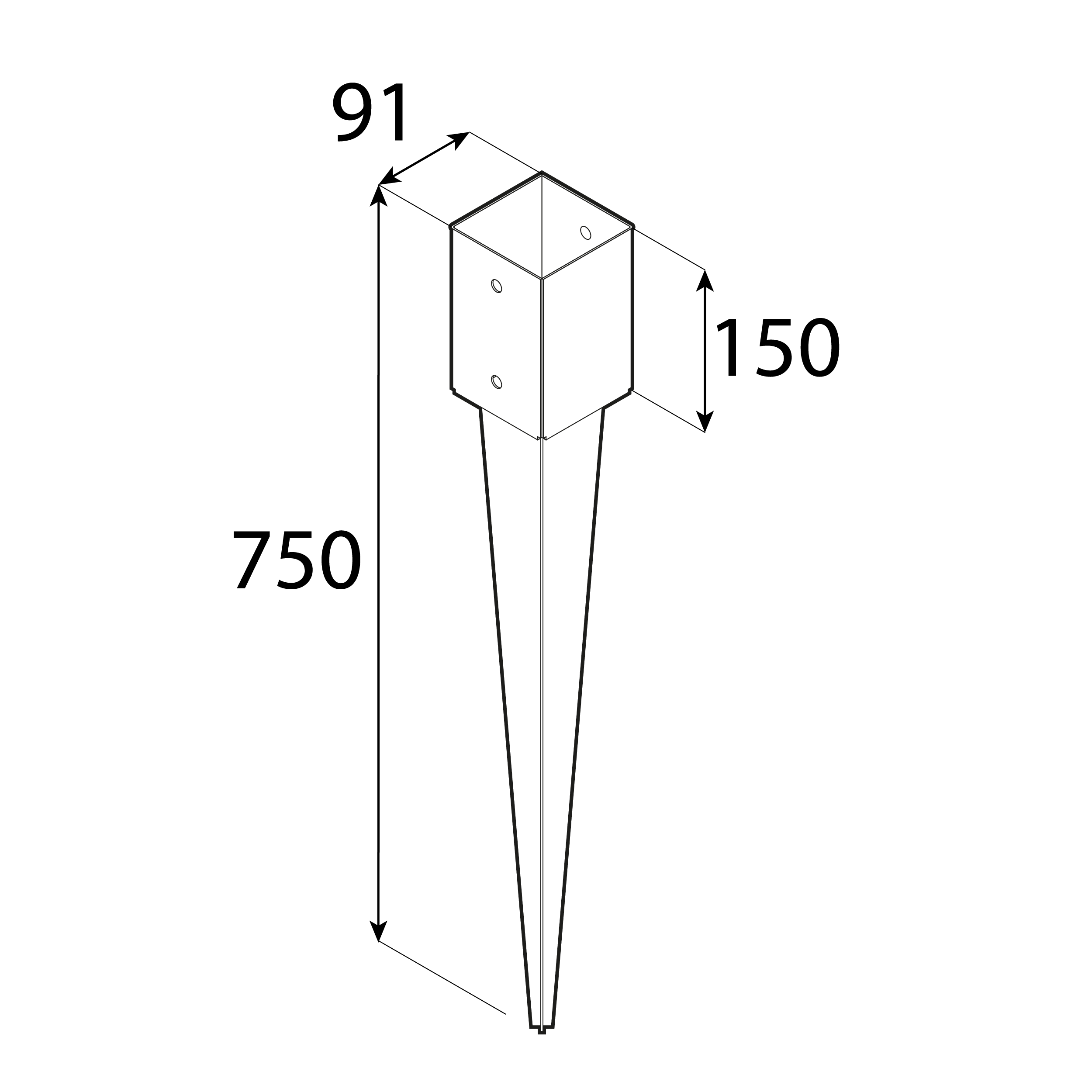 Einschlaghülse Bodenanker 90 mm feuerverzinkt - PSG 90/750 | 90 mm Angetriebener Säulenfuß 90 mm PSG 90/750, 90 mm, 91x750x1,8 mm 750.