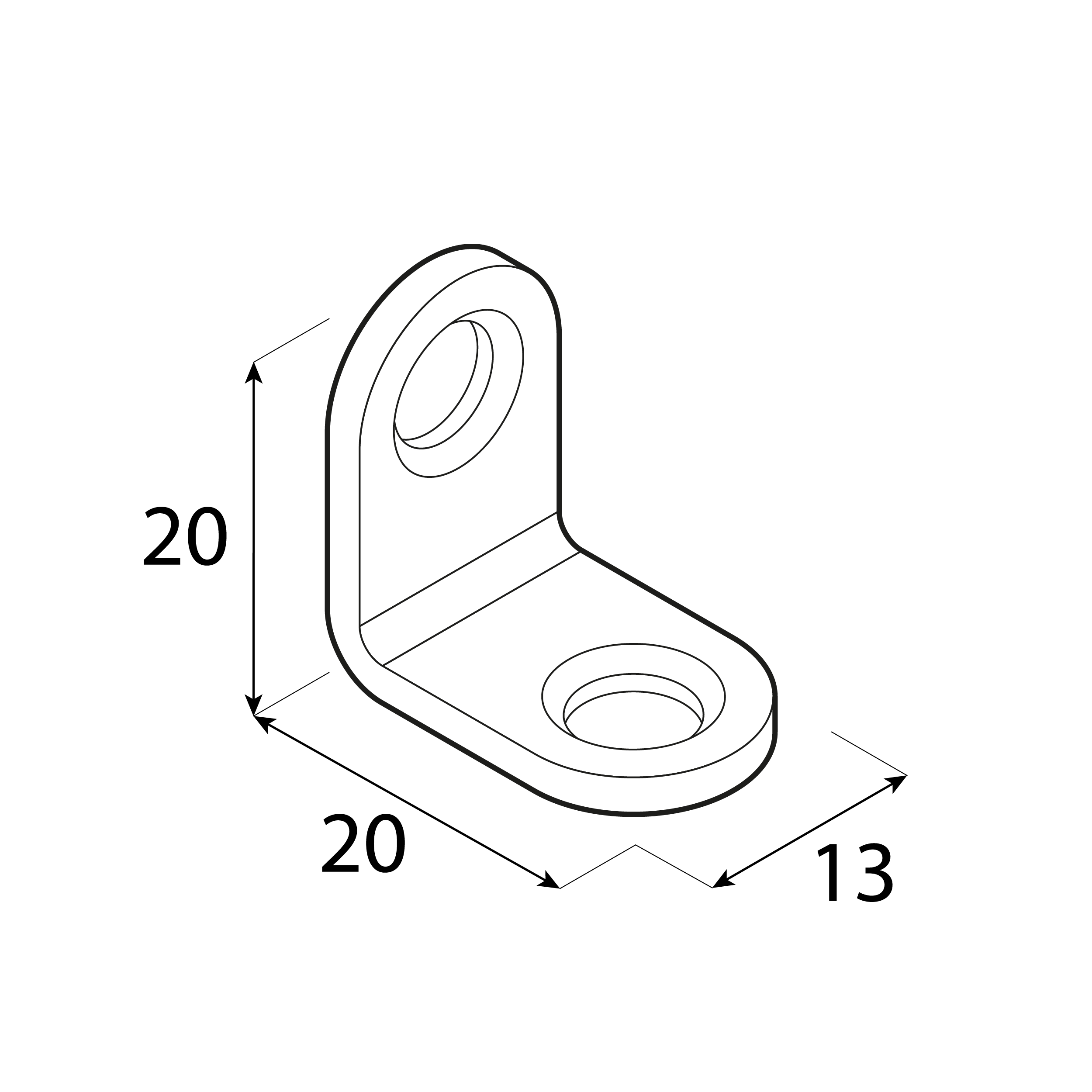 Kątownik meblowy montażowy zaokrąglony - FKW 20 | 20x20x13 mm | 25 szt