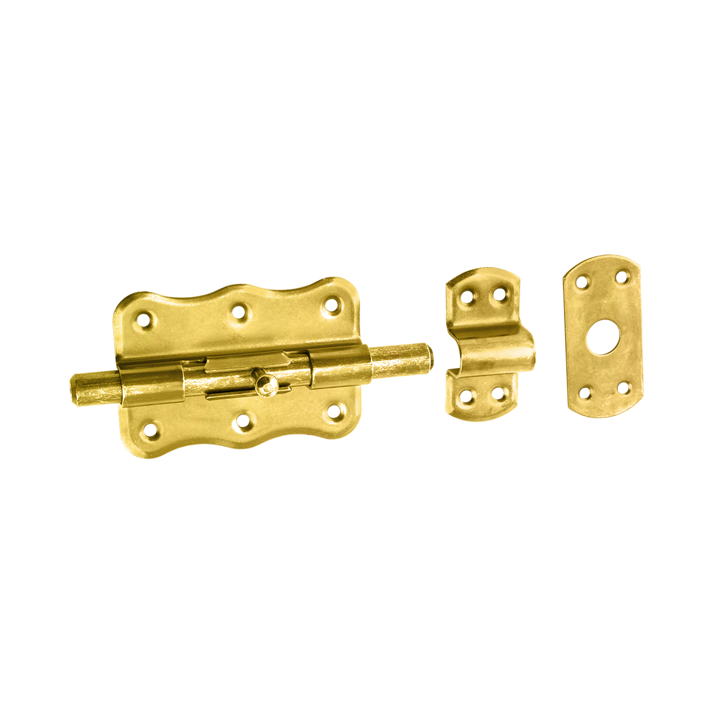 Schlossriegel mit rundem Riegel für Gartentore - WRO | verzinkt | 65 mm Riegelverschluss mit Rundriegel für WRO-Tore, Gold, 100 mm, 100x65 mm, Baustahl DC01.