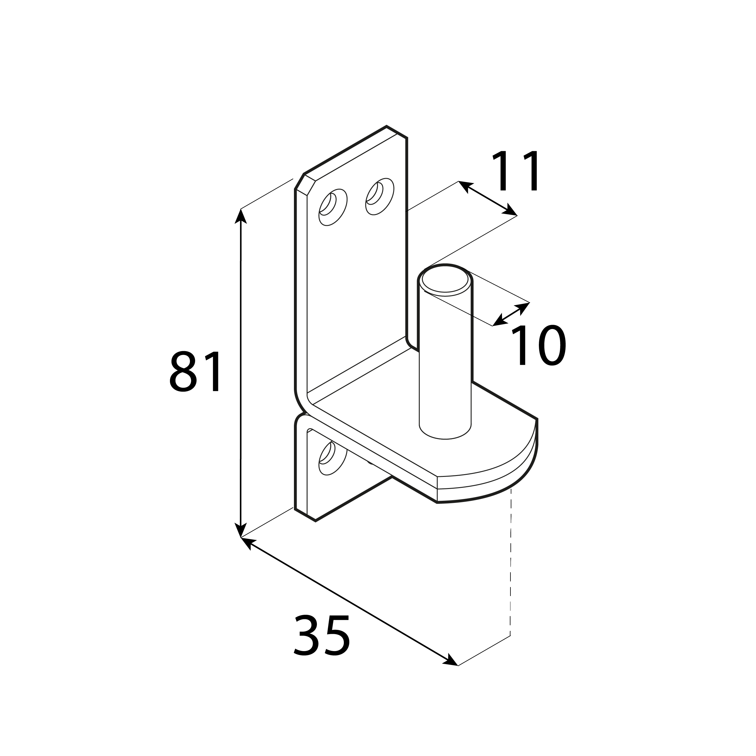 Uchwyt czopowy do zawiasów bramowych - C 10/11 | 35 mm | Złoty | 10 mm