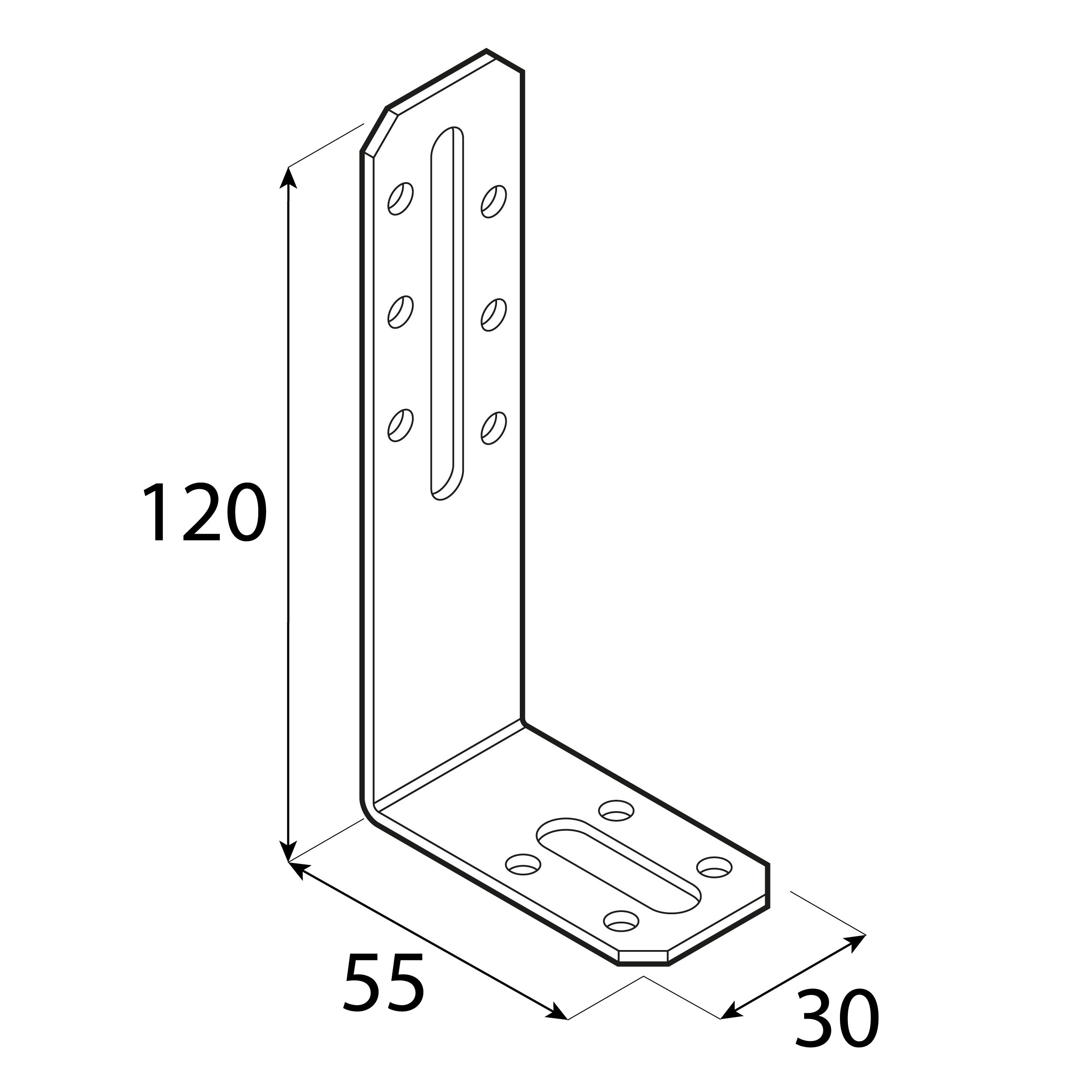Verstellwinkel beidseitig Montagewinkel verstellbar Holzverbinder feuerverzinkt - KRD 4 | 120x55x30 mm | 2 mm Beidseitig verstellbarer Winkel KRD 4, 120x55x30 mm, 2 mm, 120x55x30x2,0 mm, DX51D Baustahl, silber.