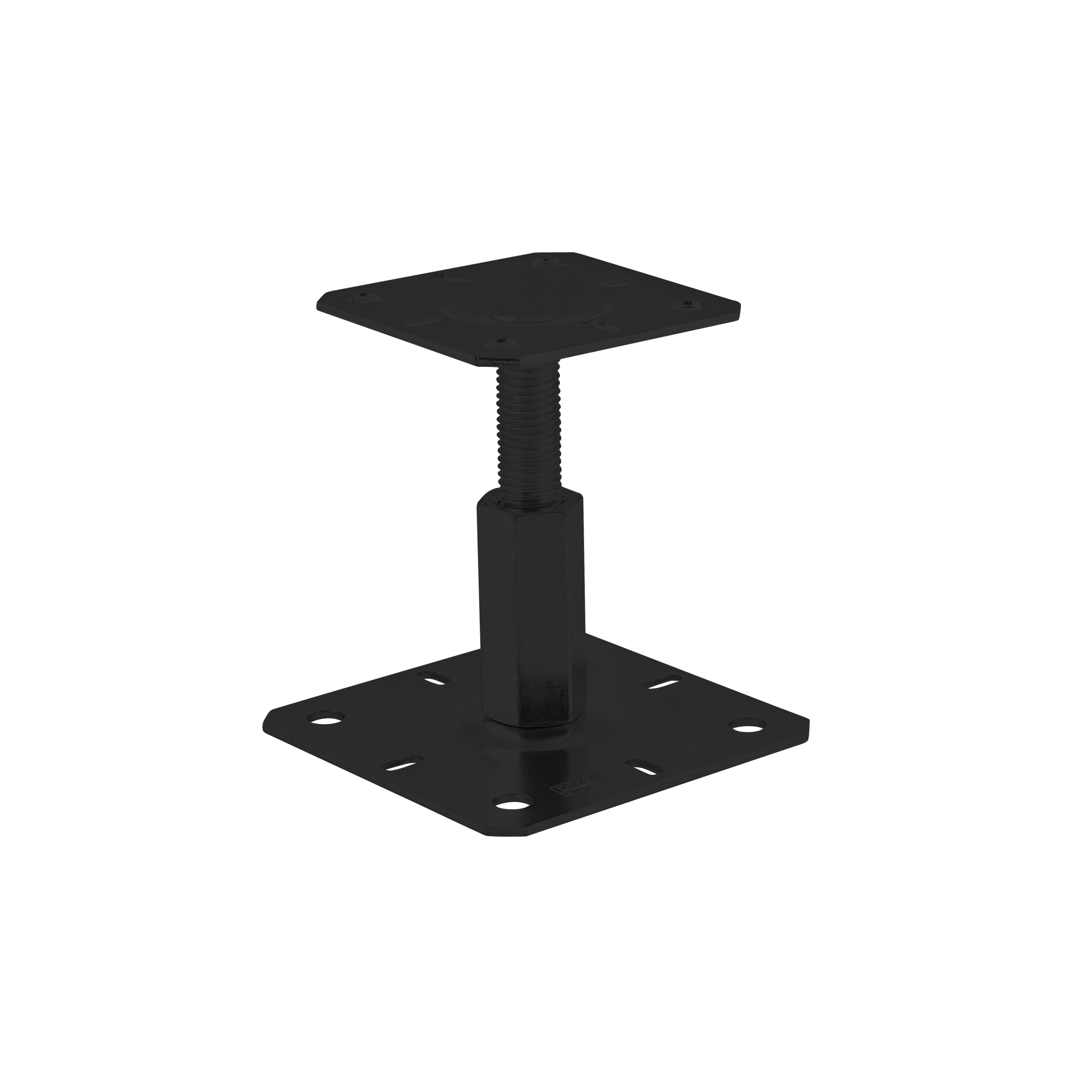 Pfostenträger höhenverstellbar 100 bis 150 mm zum aufdübeln Anker mit Gewinde M20 - PR |100x130 mm | Schwarz Mastfuß Flachgewindeanker höhenverstellbar PR, 100x130x100-150 mm, schwarz, 150x3,0 mm.