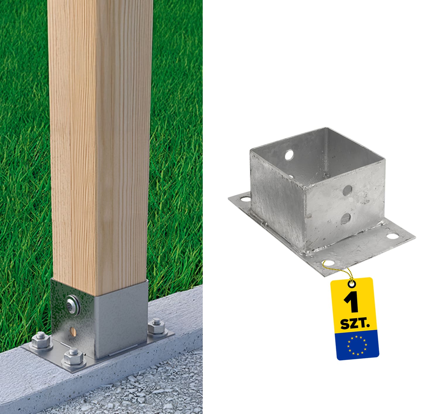 Pfostenträger zum aufdübeln mit rechteckiger Grundplatte - PSPN | 90 mm | feuerverzinkt Säulenfuß-Schraubanker für Beton mit rechteckiger Basis PSPN, 90 mm, 92x70x2,0 mm.