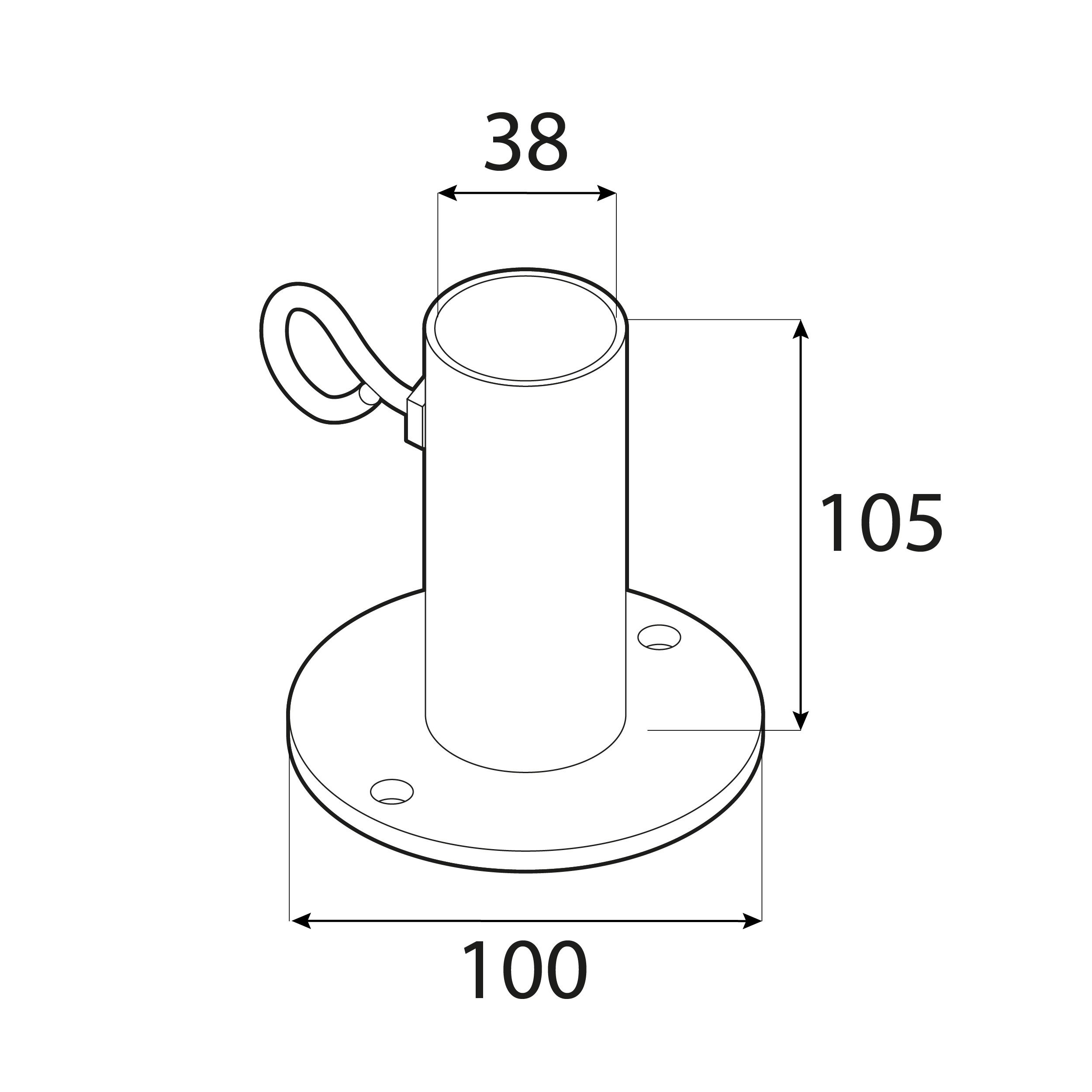 Schirmständer Stützenfuß rund Stahl mit Festschraubung - PDP | bis 38 mm | verzinkt Runder Schirmständer aus Stahl mit PDP-Befestigung, bis 38 mm, silber, 38 x 105 x 100 mm, S235-Baustahl, Schuss 1.