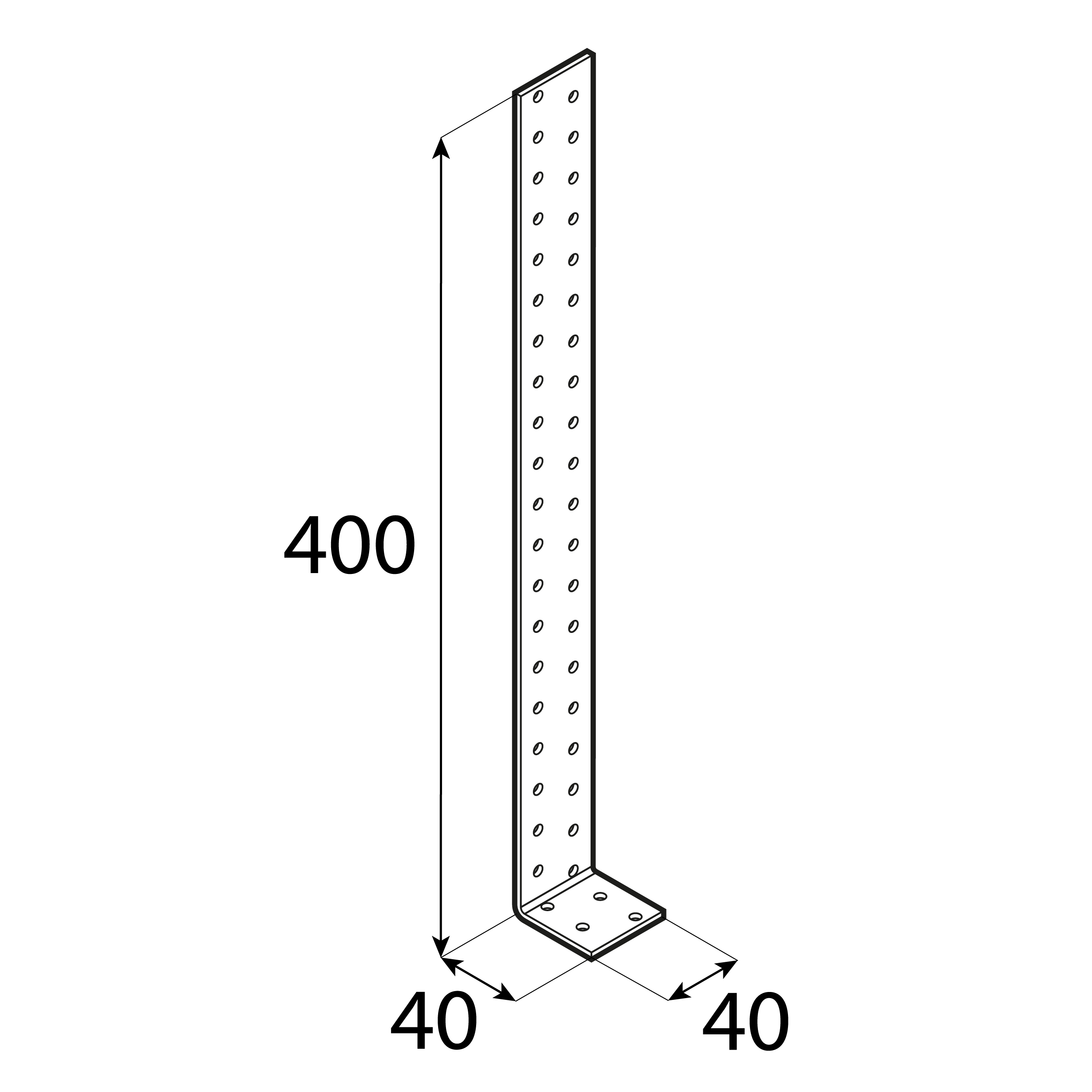 Kątownik uniwersalny do kotwienia drewna w betonie - KK 3 | 400x40x40 mm | 2 mm