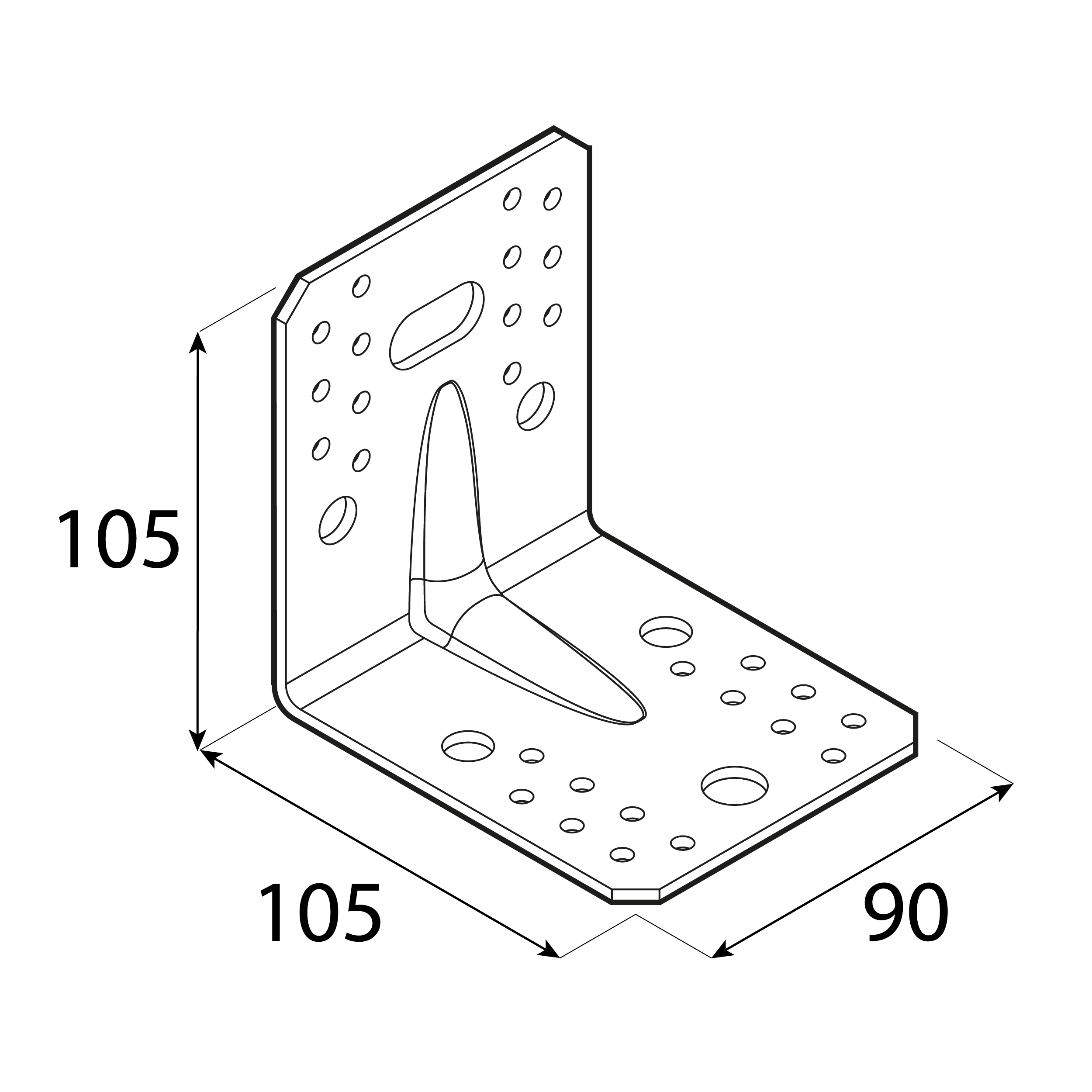 Kątownik ciesielski wzmocniony z przetłoczeniem - KPL 21 | 105x105x90 mm | 2 mm