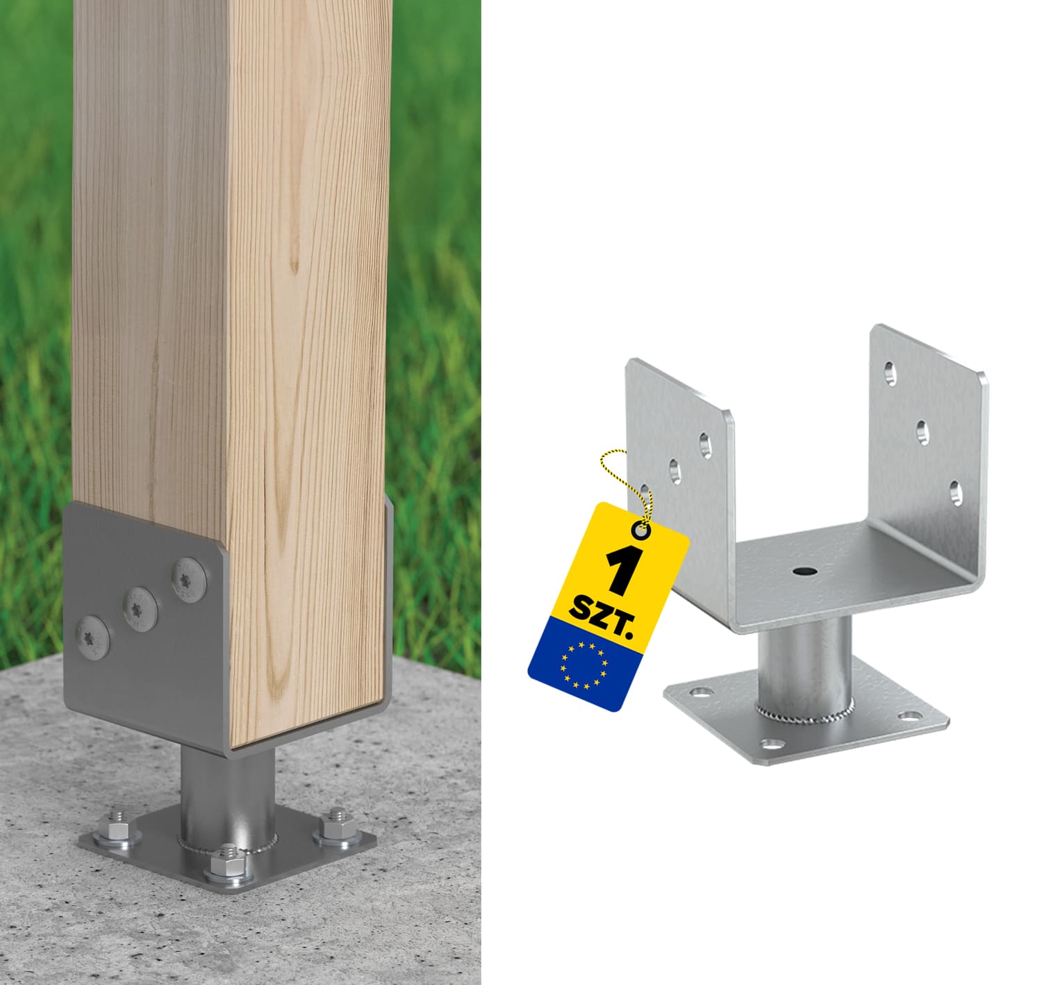 Pfostenträger zum aufdübeln U-Form mit Rohr - PMFU | 120 mm | 163 mm | verzinkt Säulenfuß-U-Anschraubanker mit PMFU-Rohr, 120 mm, 163 mm, silber.