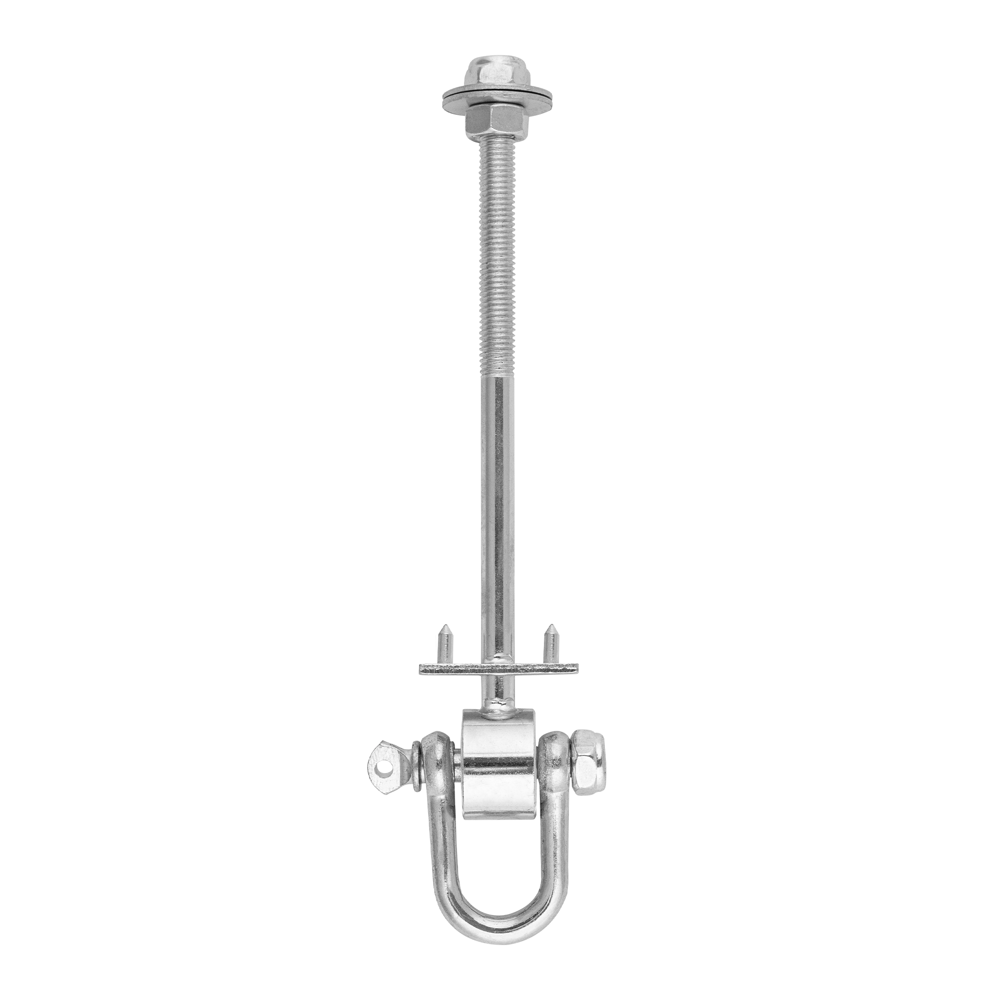 Schaukelhaken mit Lasche + Bolzen Typ D - MHD | 160 mm | M12 Schaukelhaken mit SchÀkel + Stiften, Schlingenbefestigung Typ D MHD, 160 mm, M12, Silber, Kohlenstoffstahl, im Set enthalten.