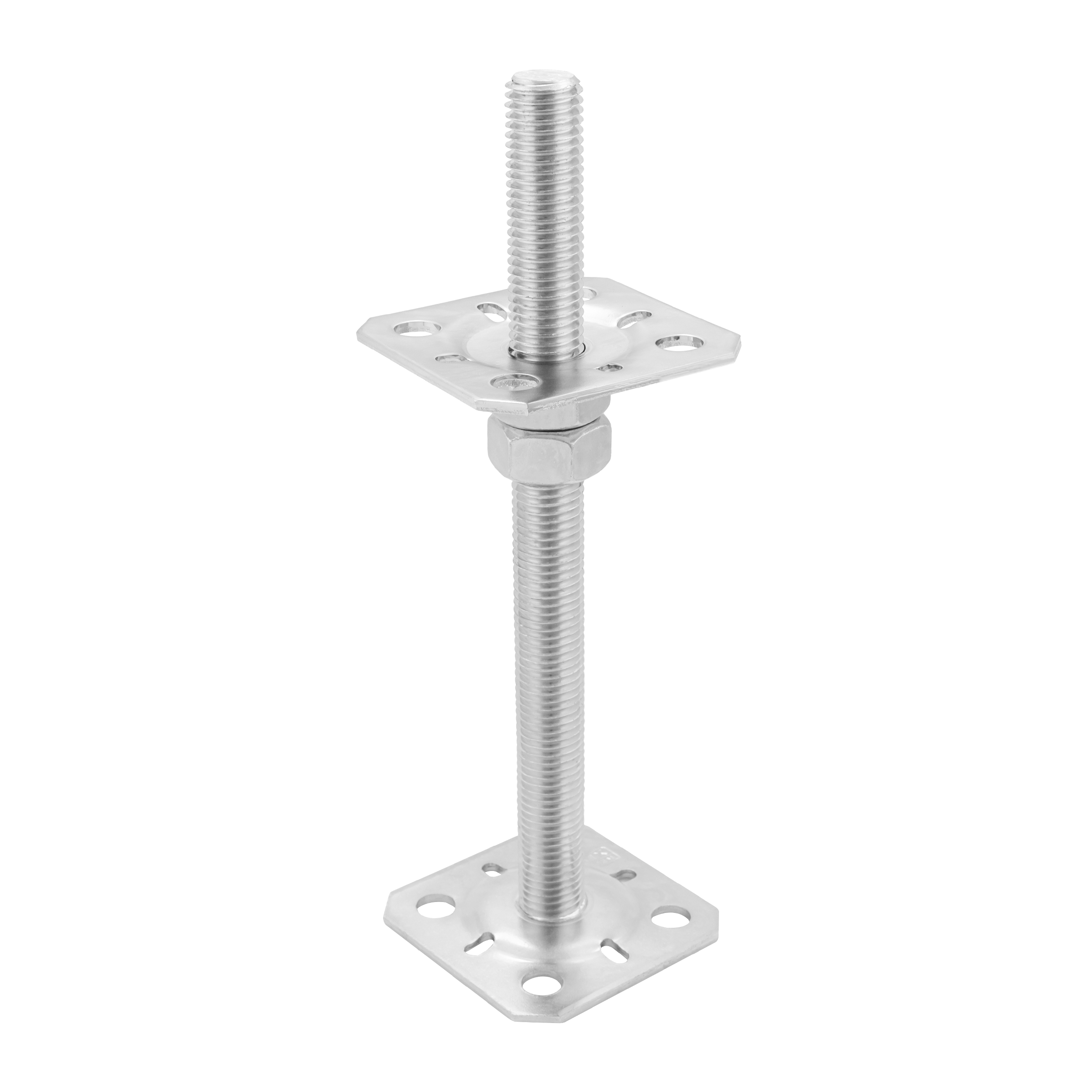 Pfostenträger verstellbar zum aufdübeln Anker mit Gewinde M20 - PSR |80x250 mm | verzinkt Flacher Gewindeanker für Mastfuß, höhenverstellbar PSR, 80x250 mm, M20, silber.