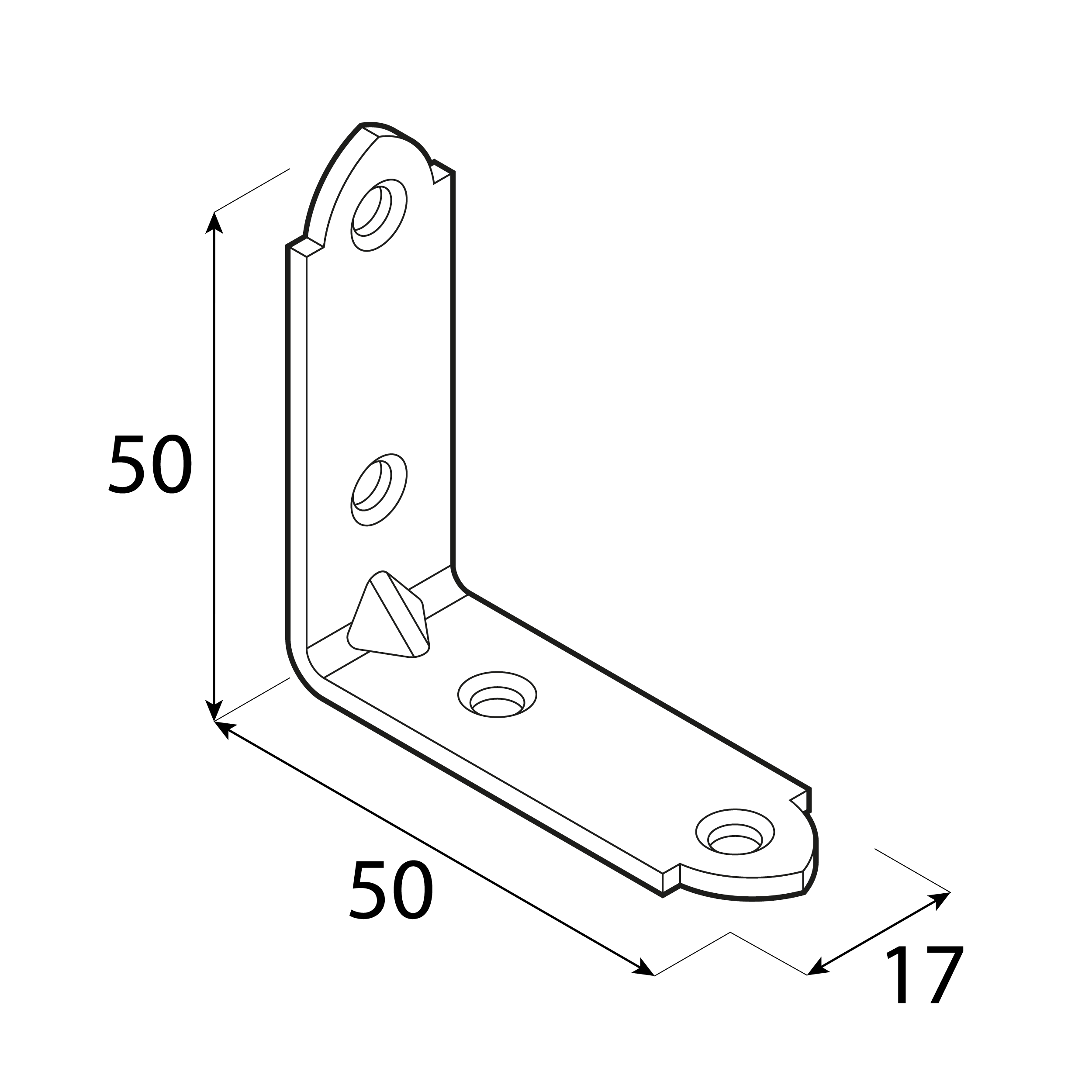 Kątownik meblowy stolarski wąski - KW 3 | 50x50x17 mm | 20 szt