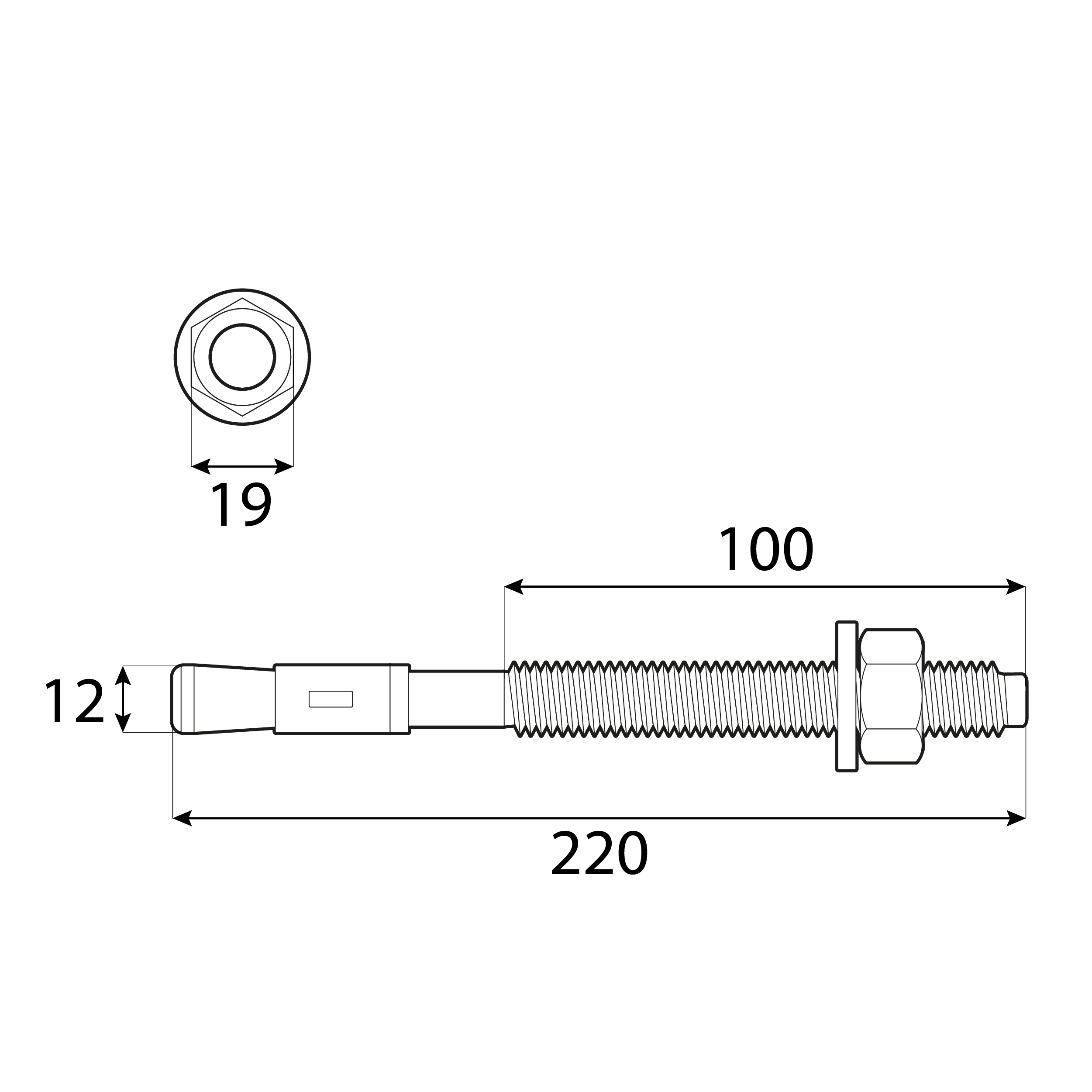 Bolzenanker Beton Sechskantkopf - PBK | M12 x 220 mm | verzinkt | 20 Stk. Mechanische Ringanker für PBK-Beton, M12x220 mm, silber, 20 Stk., 12x220 mm, gehärteter Kohlenstoffstahl, Schuss 1.