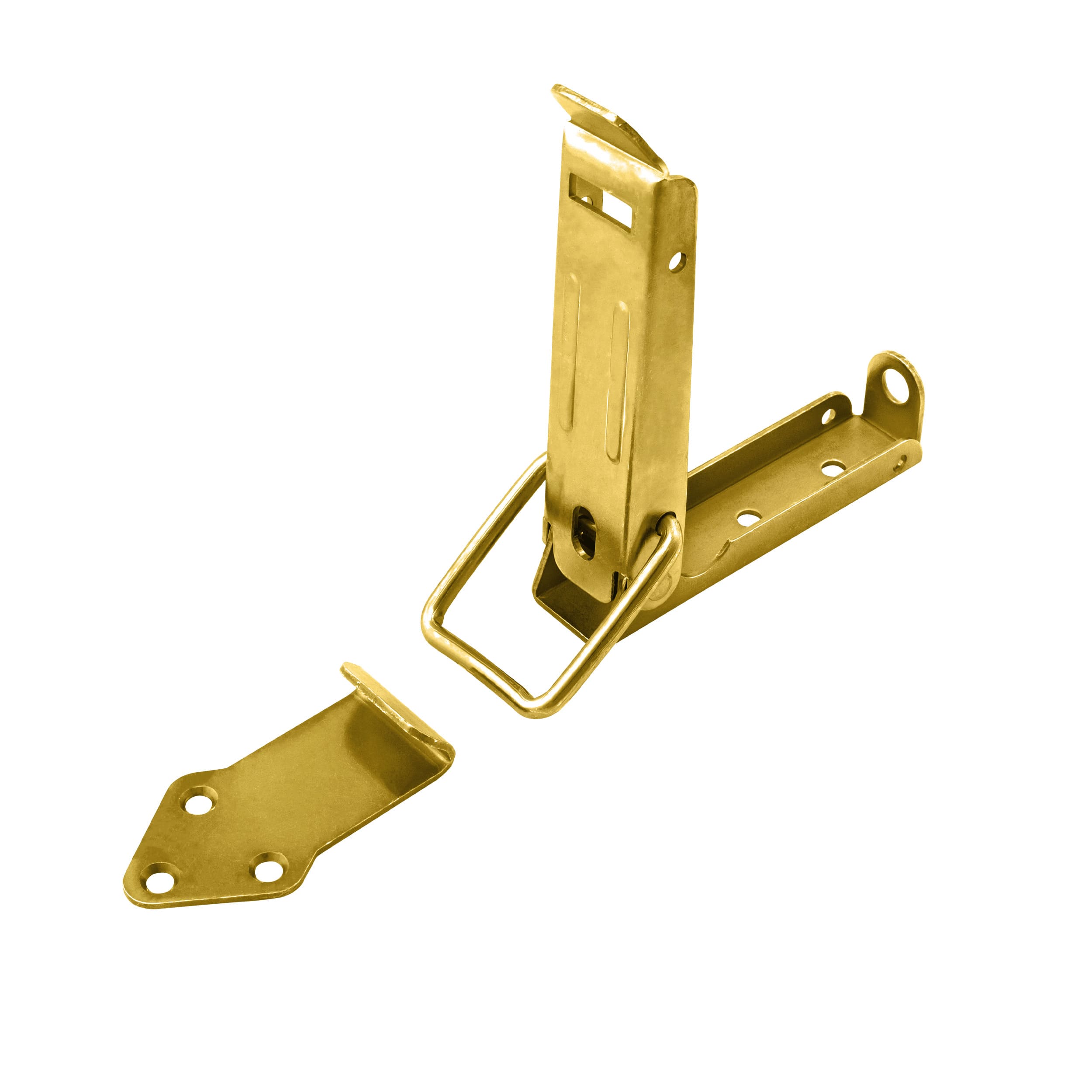 Kistenriegel Kappenschloss Spannverschluss - ZSK | verzinkt | 94 mm Gebogener Kastenverschluss ZSK, gold, 94 mm, 94x24 mm, DC01-Baustahl.