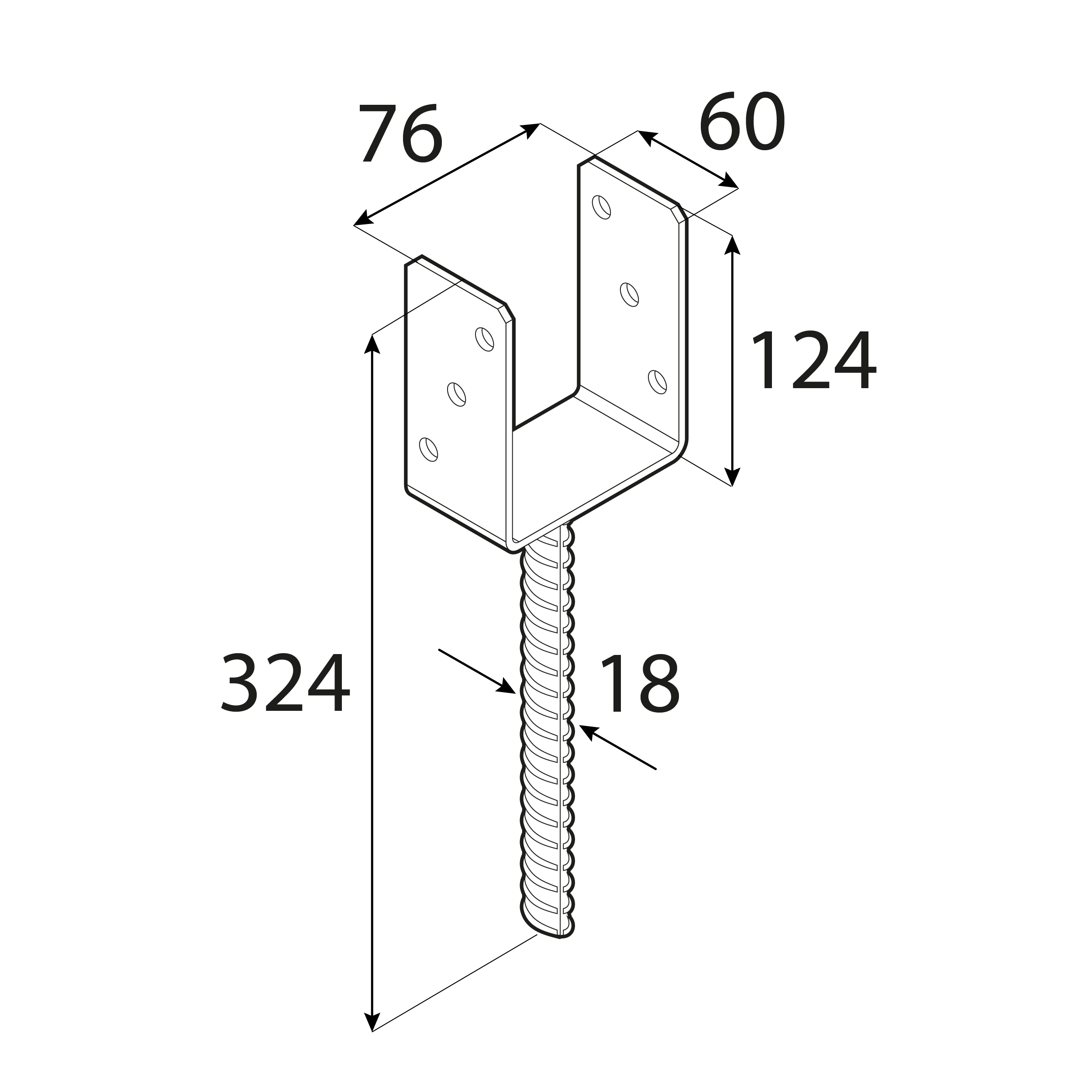 Podstawa słupa kotwa do betonu typ U - PS | 75 mm | Srebrny - Cynk galwaniczny