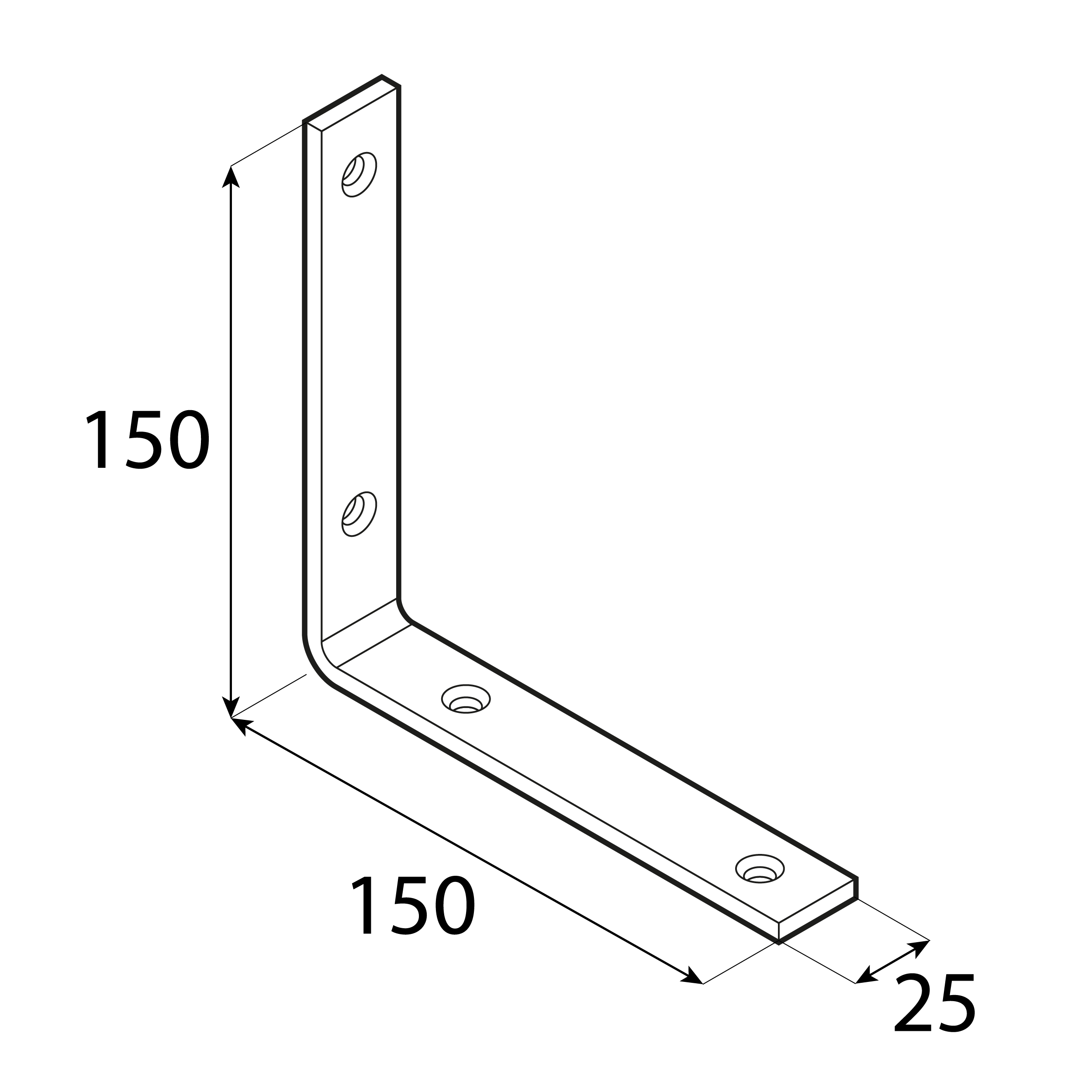 Kątownik meblowy stolarski wąski - KW 7 | 150x150x25 mm | 20 szt