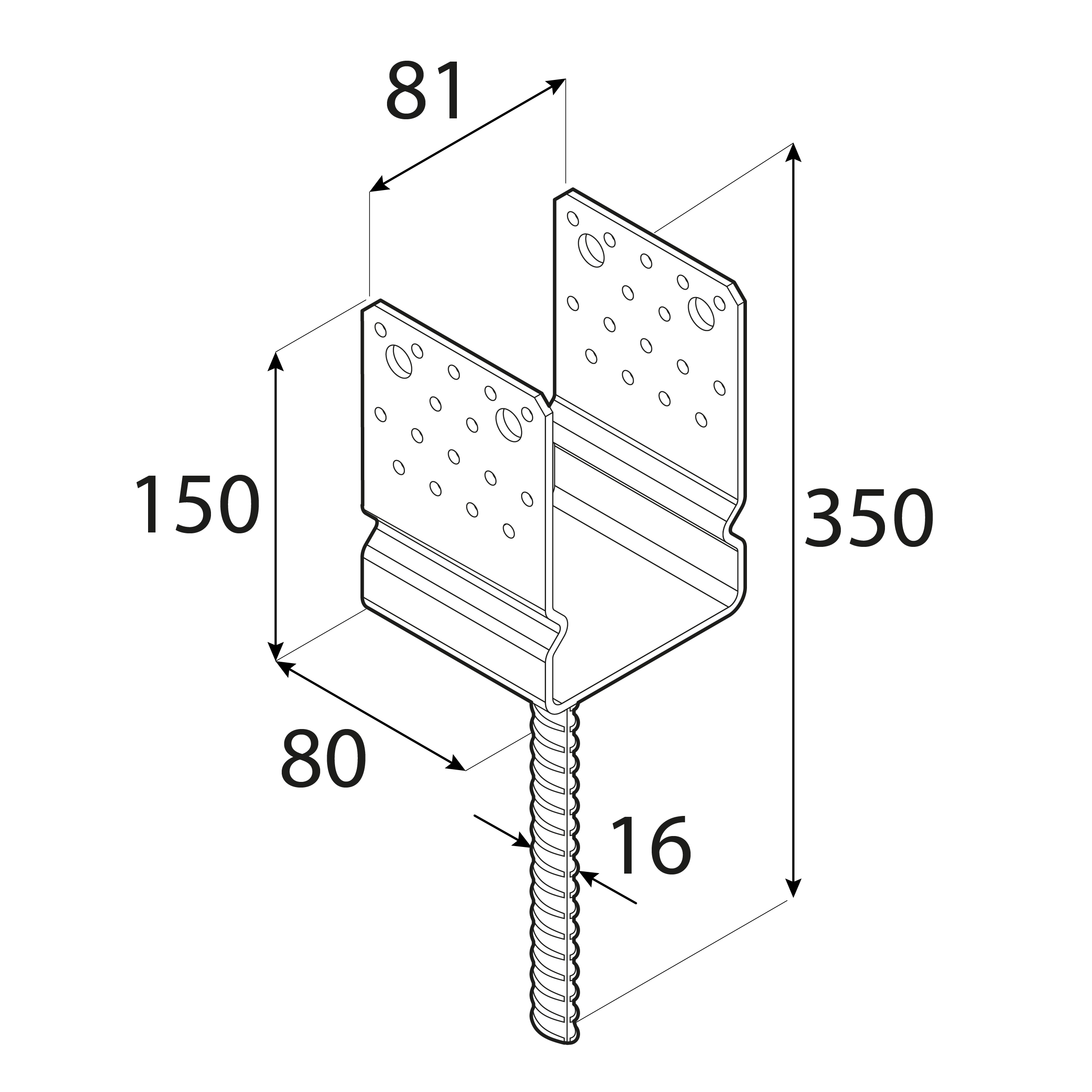 Podstawa słupa kotwa typ U wielopunktowa z siodełkiem - PSSZ | 80 mm