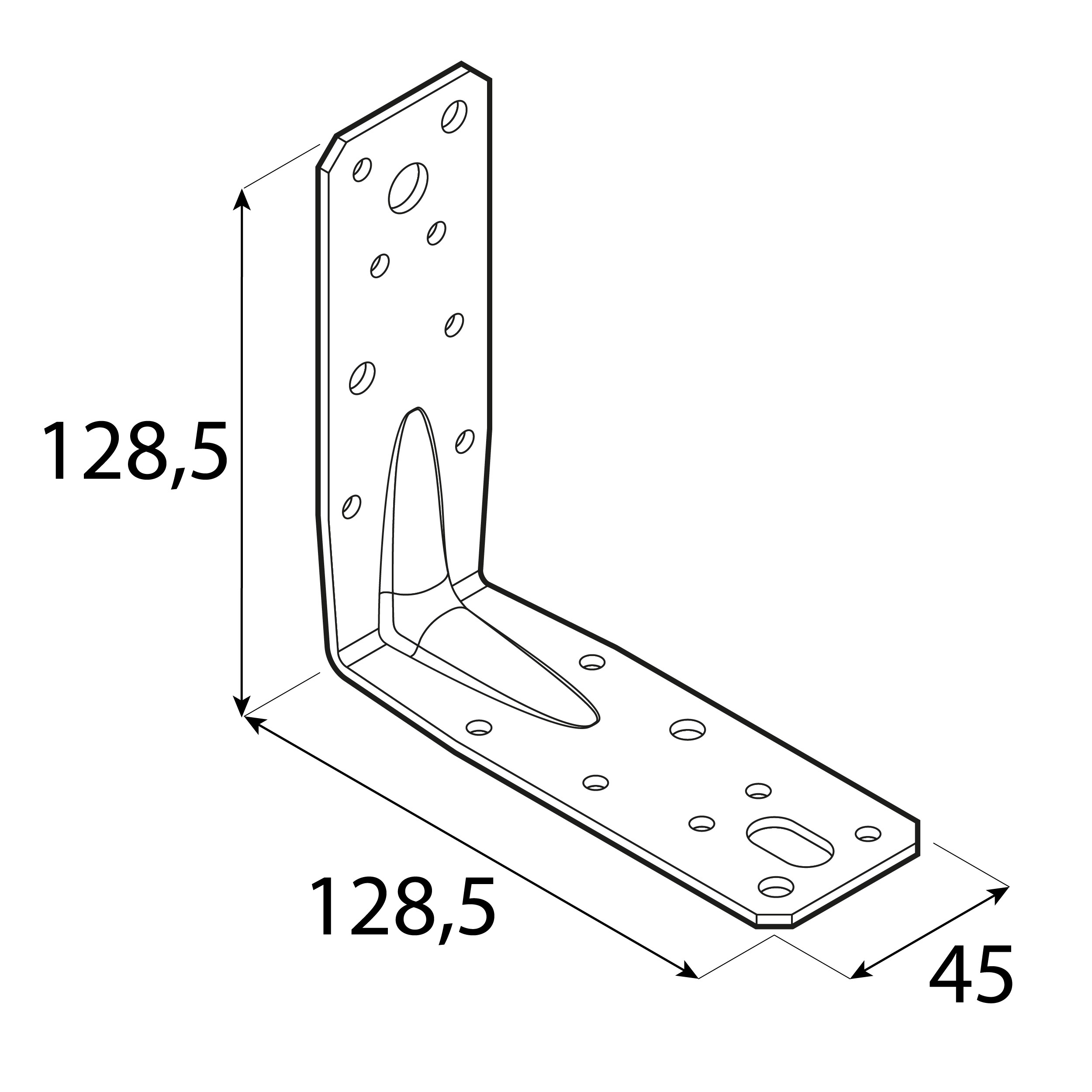 Kątownik ciesielski wzmocniony z przetłoczeniem - KP 9 | 128,5x128,5x45 mm | 2,5 mm