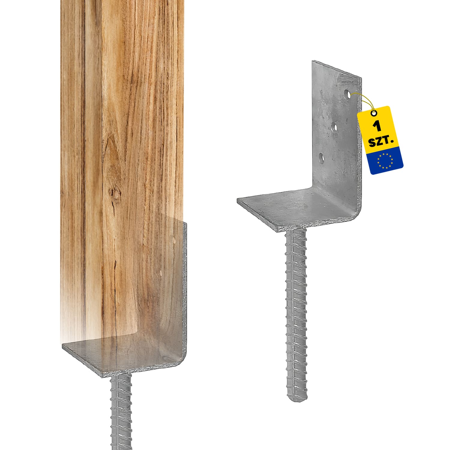 Podstawa słupa kotwa do betonu typ L - PS 84L | Srebrny - cynk galwaniczny