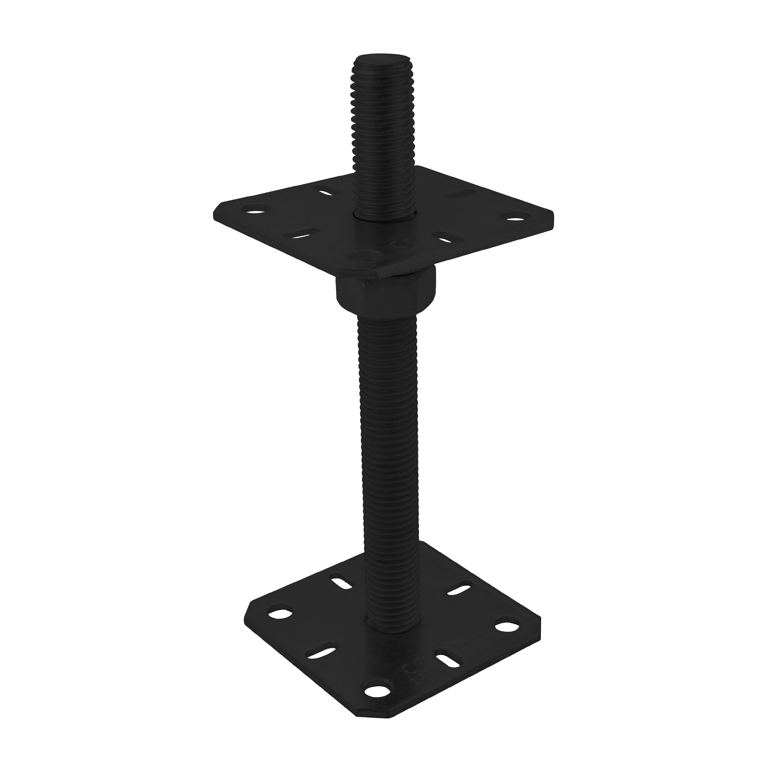 Pfostenträger verstellbar zum aufdübeln Anker mit Gewinde M24 - PSR |100x250 mm | Schwarz Flacher Gewindeanker für Mastfuß, höhenverstellbar PSR, 100x250 mm, M24, schwarz, Winkel 1.