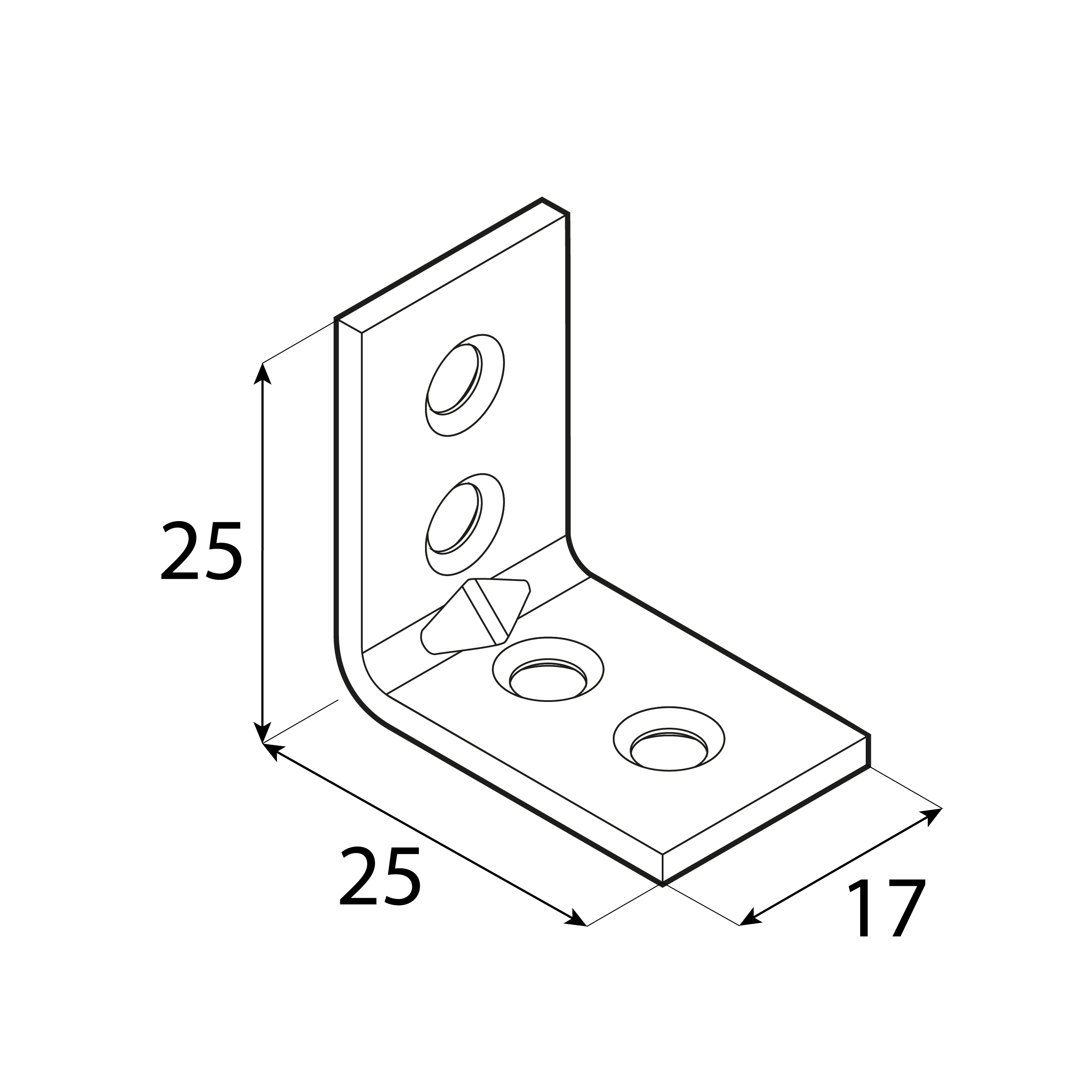 Kątownik meblowy stolarski wąski - KW 1 | 25x25x17 mm | 50 szt