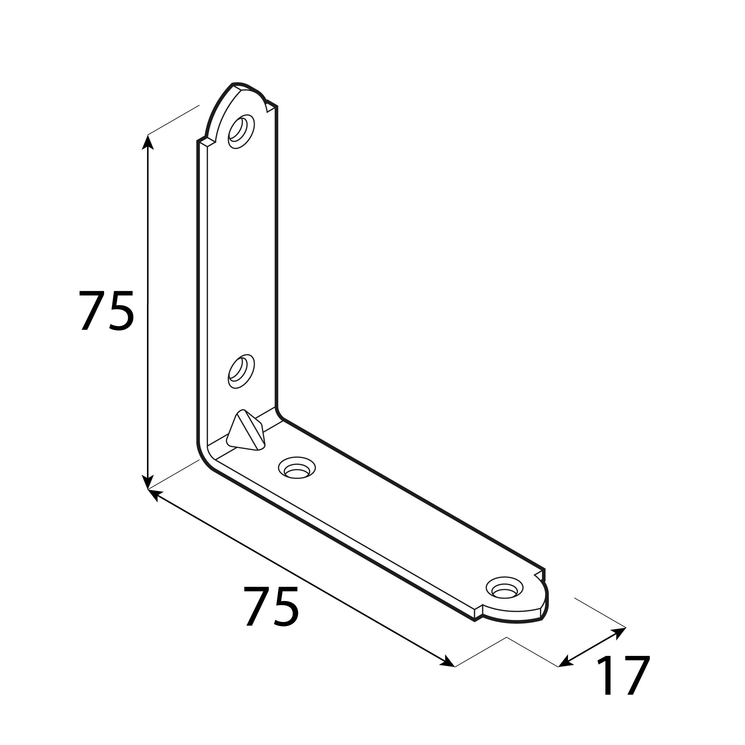 Kątownik meblowy stolarski wąski - KW 4 | 75x75x17 mm | 20 szt Kątownik meblowy stolarski wąski - KW 4 | 75x75x17 mm | 20 szt