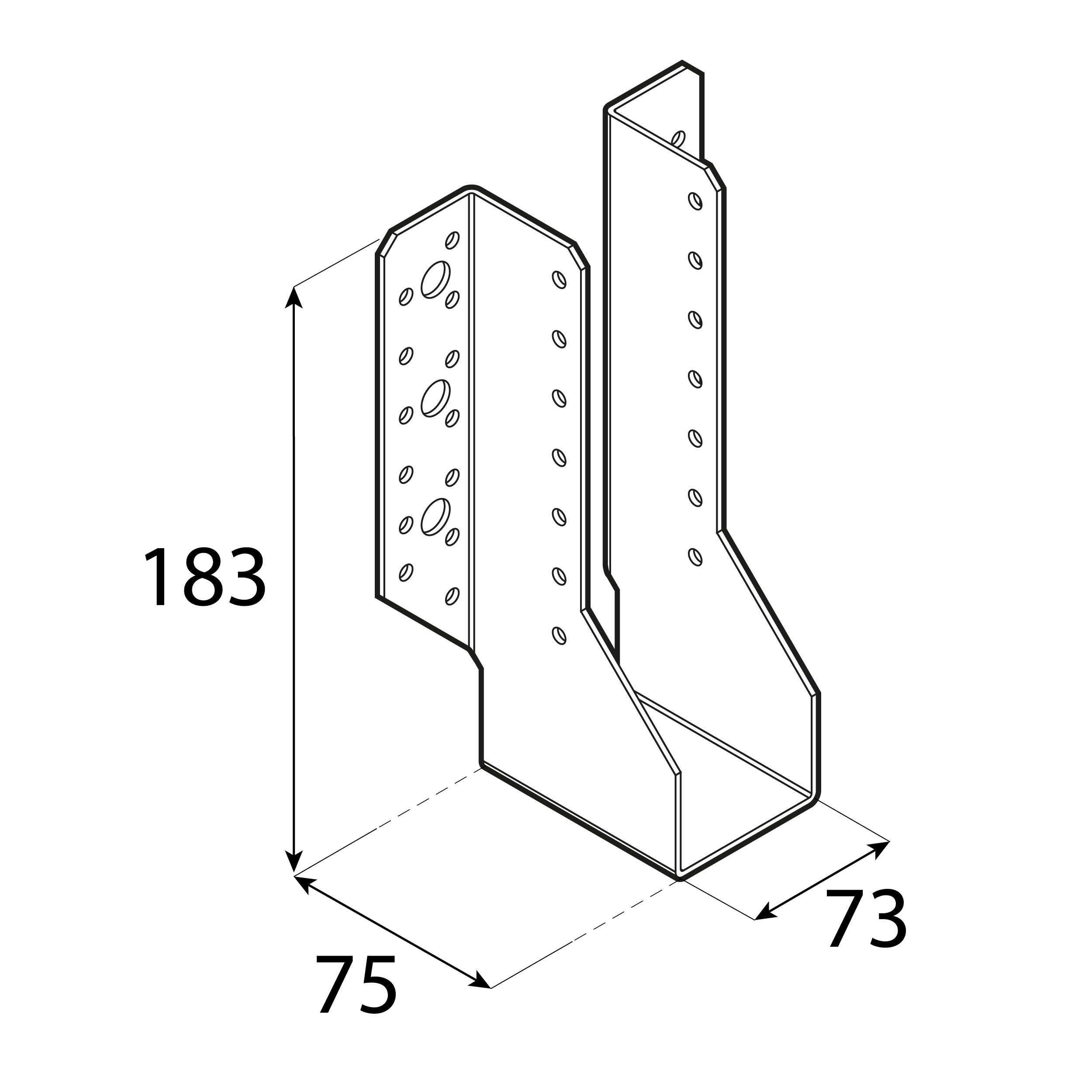 Balkenschuh Balkenträger Trägerschuh Holzverbinder - WB 61 | 73x183x75 mm | feuerverzinkt Balkenaufhänger Holzbalkenhalter WB 61, 73x183x75 mm, silber, 73x183x75x2,0 mm, Baustahl DX51D 2, Schuss 1.