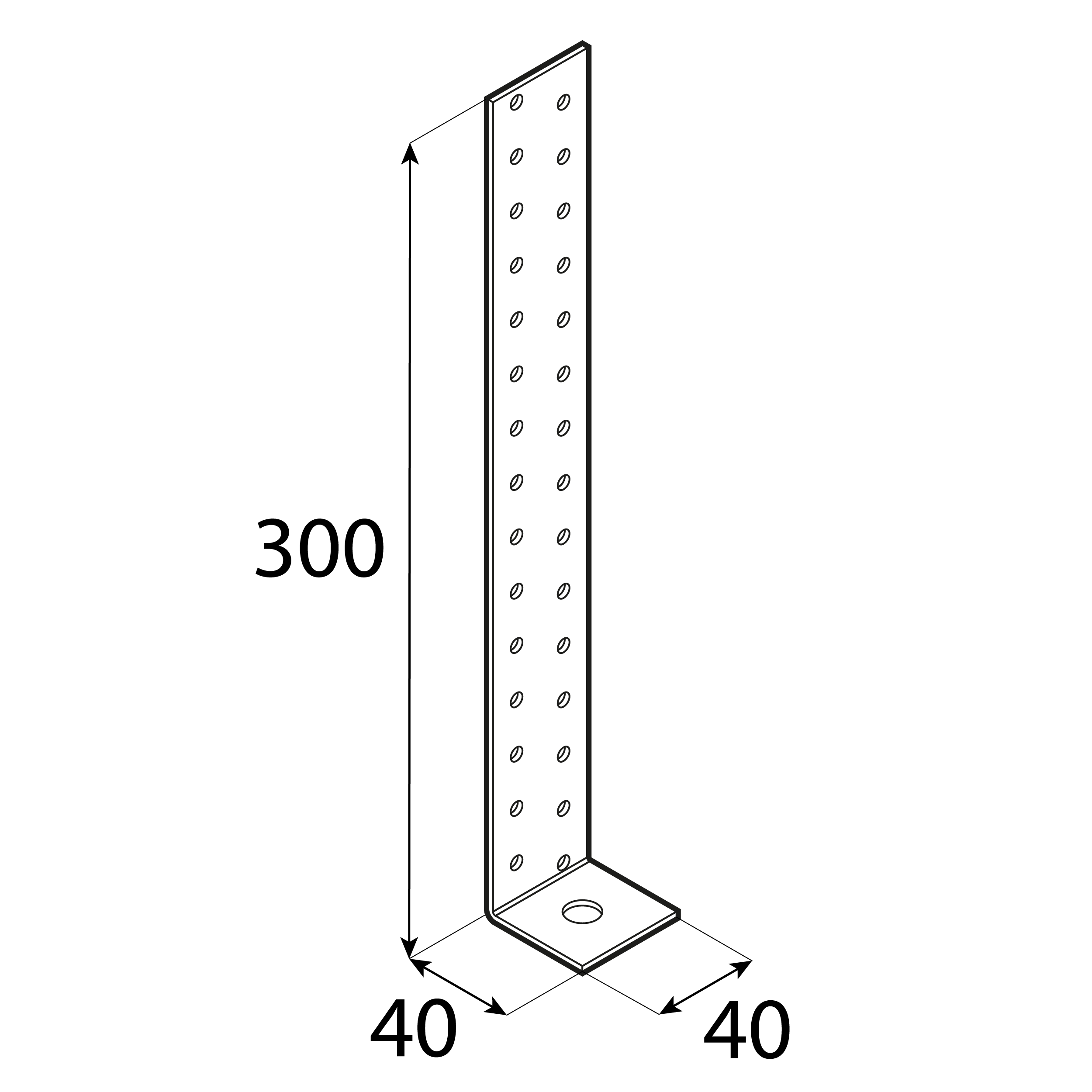 Kątownik uniwersalny do kotwienia drewna w betonie - KK 22 | 300x40x40 mm | 2 mm Kątownik uniwersalny do kotwienia drewna w betonie - KK 22 | 300x40x40 mm | 2 mm