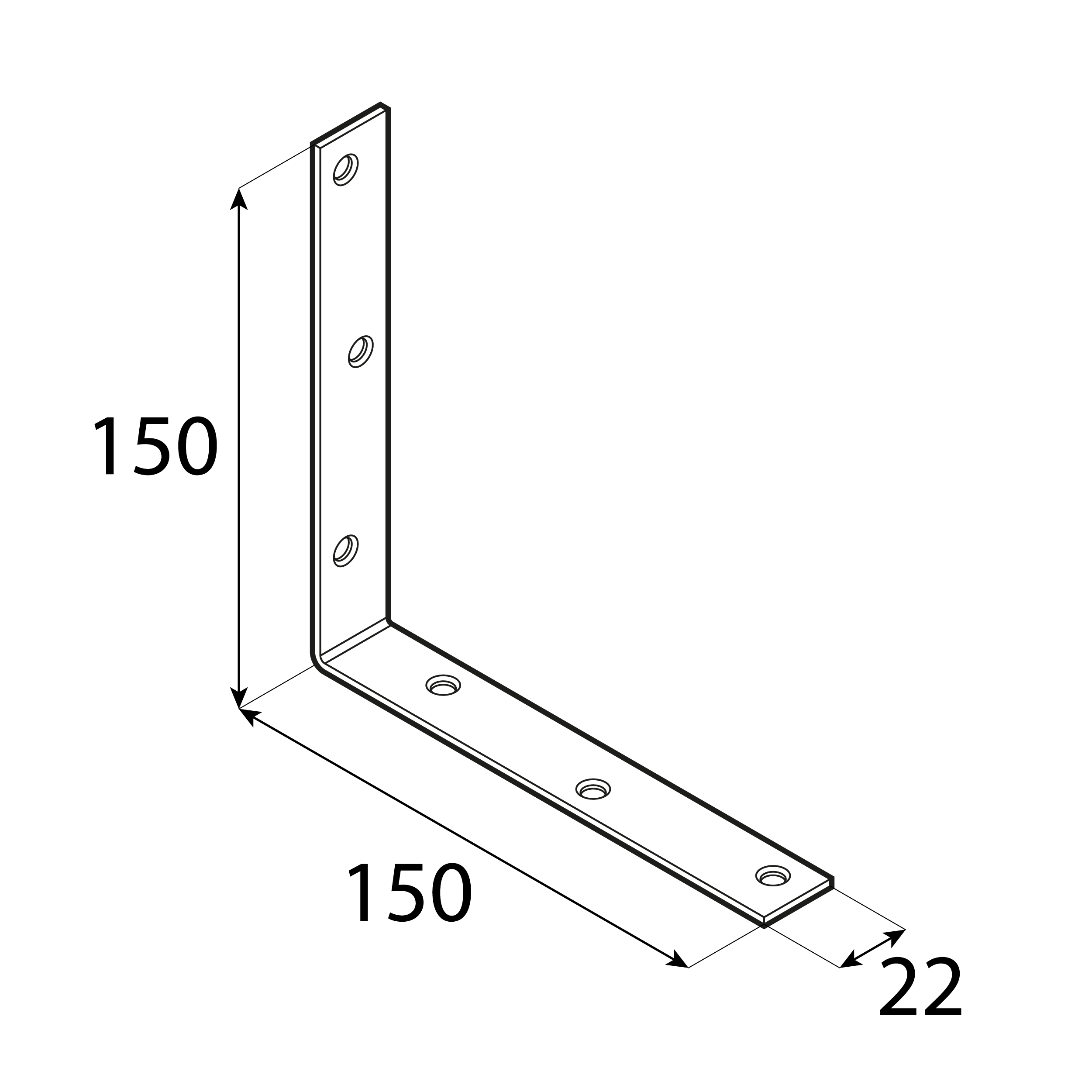 Möbelwinkel schmal Möbelverbinder Winkelverbinder Stahl verzinkt - KW 150 | 150x150x22 mm | 20 Stück Schmaler Möbelwinkel KW 150, 150x150x22 mm, 20 Stk., 150x150x22x2,0 mm, DC01 Baustahl, silber, Schuss 2.