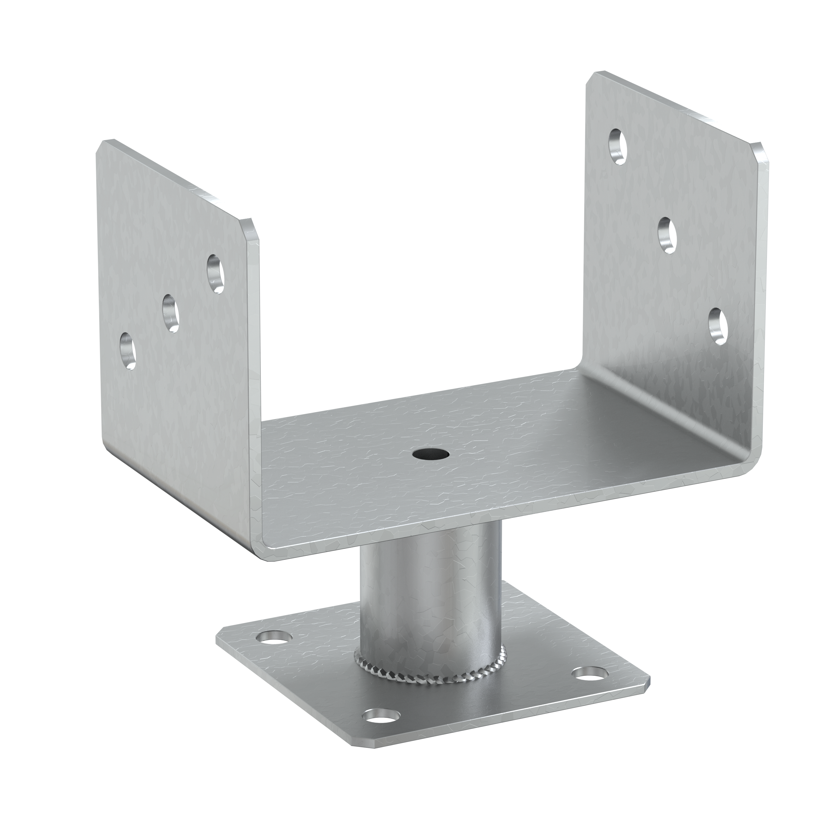 Pfostenträger zum aufdübeln U-Form mit Rohr - PMFU | 160 mm | 163 mm | verzinkt Säulenfuß-U-Schraubanker mit PMFU-Rohr, 160 mm, 163 mm, silber, 162 x 100 x 163 x 4,0 mm.