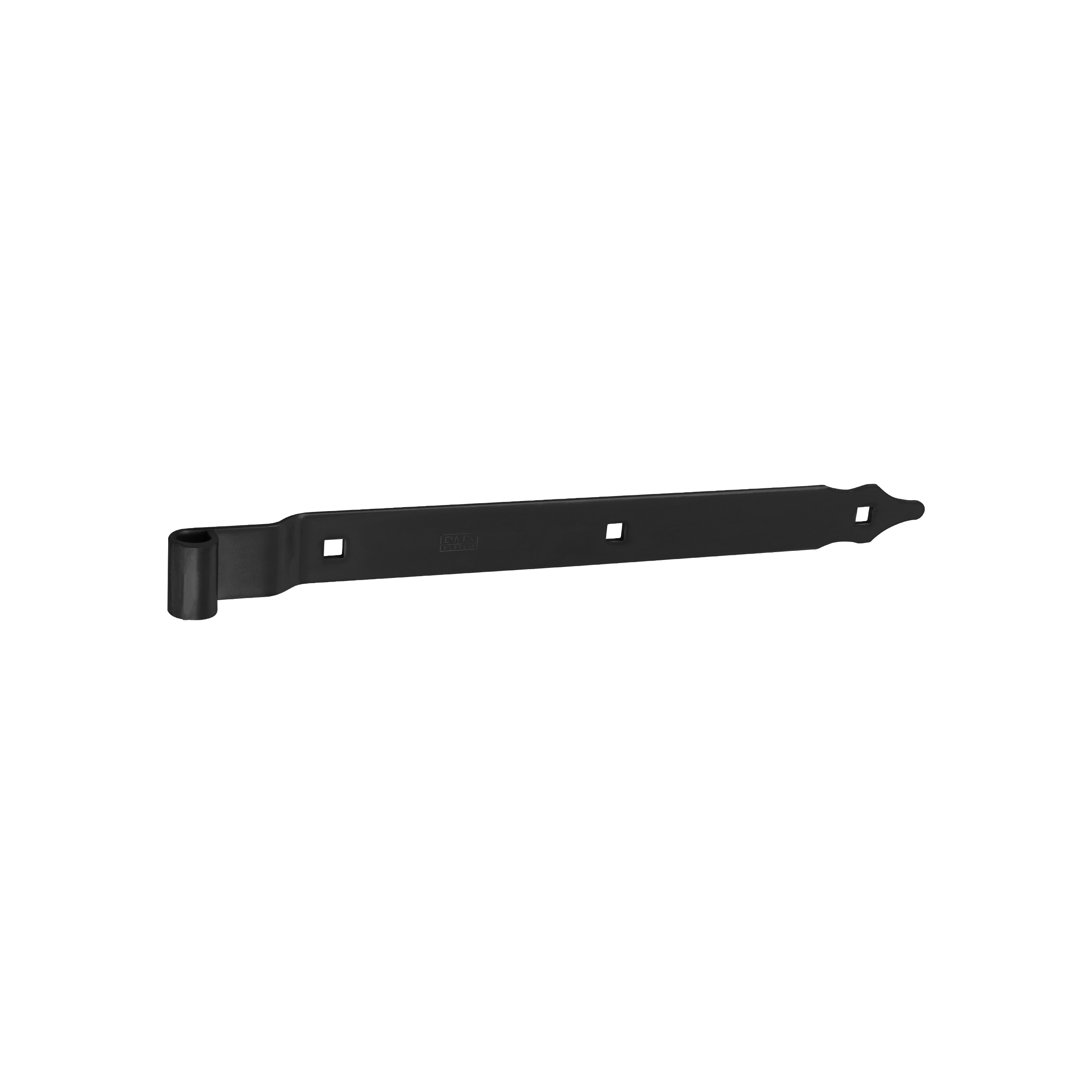 Gekröpftes Ladenband für Tore - ZPK | schwarz | 400 mm | fi 13 mm Versetztes Bandscharnier für ZPK-Tore, schwarz, 400 mm, Durchmesser 13 mm, 400 x 11 x 35 x 4,0 mm, S235-Baustahl.