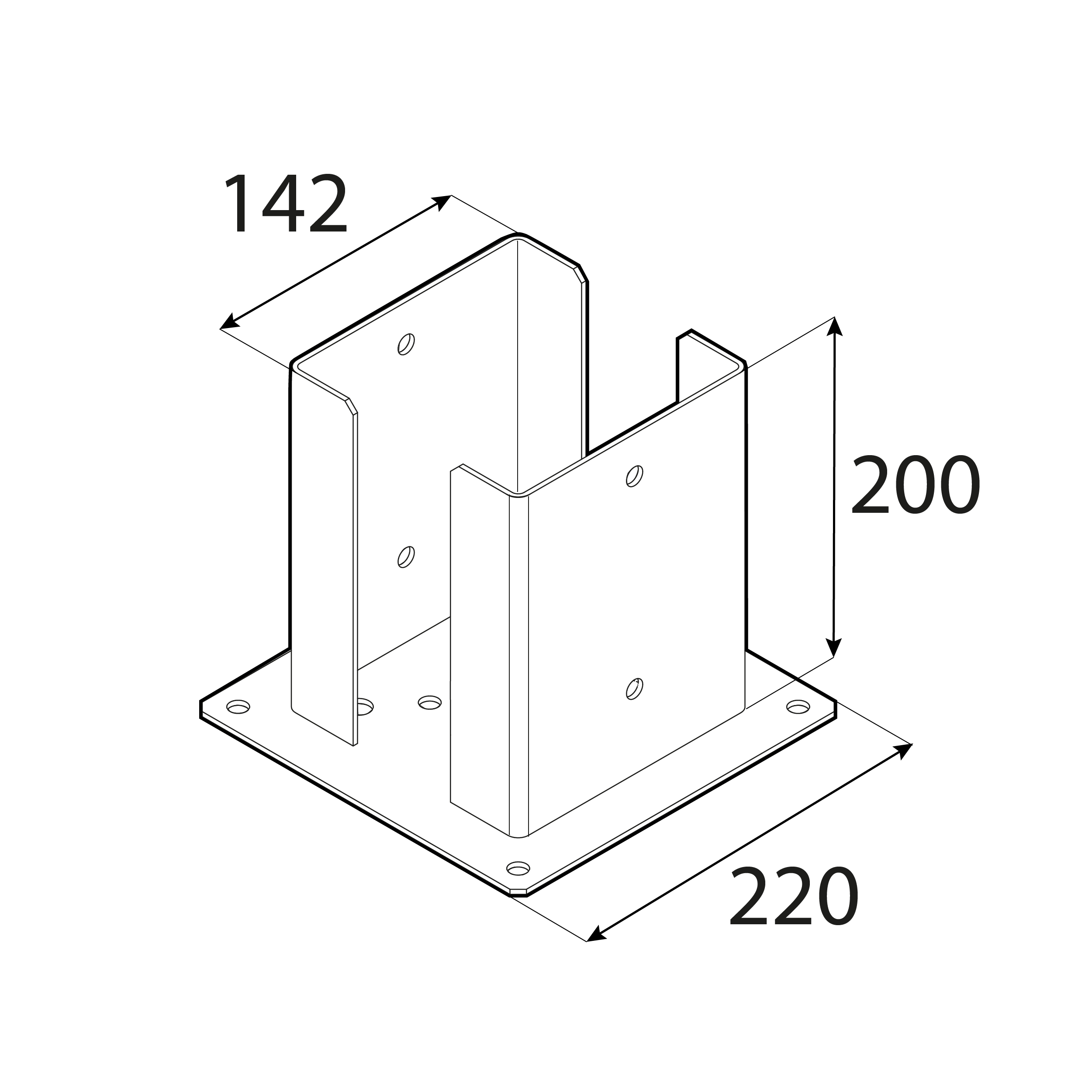 Podstawa słupa kotwa przykręcana podwójna z podstawą prostokątną - PSPD | 140 mm | Srebrny