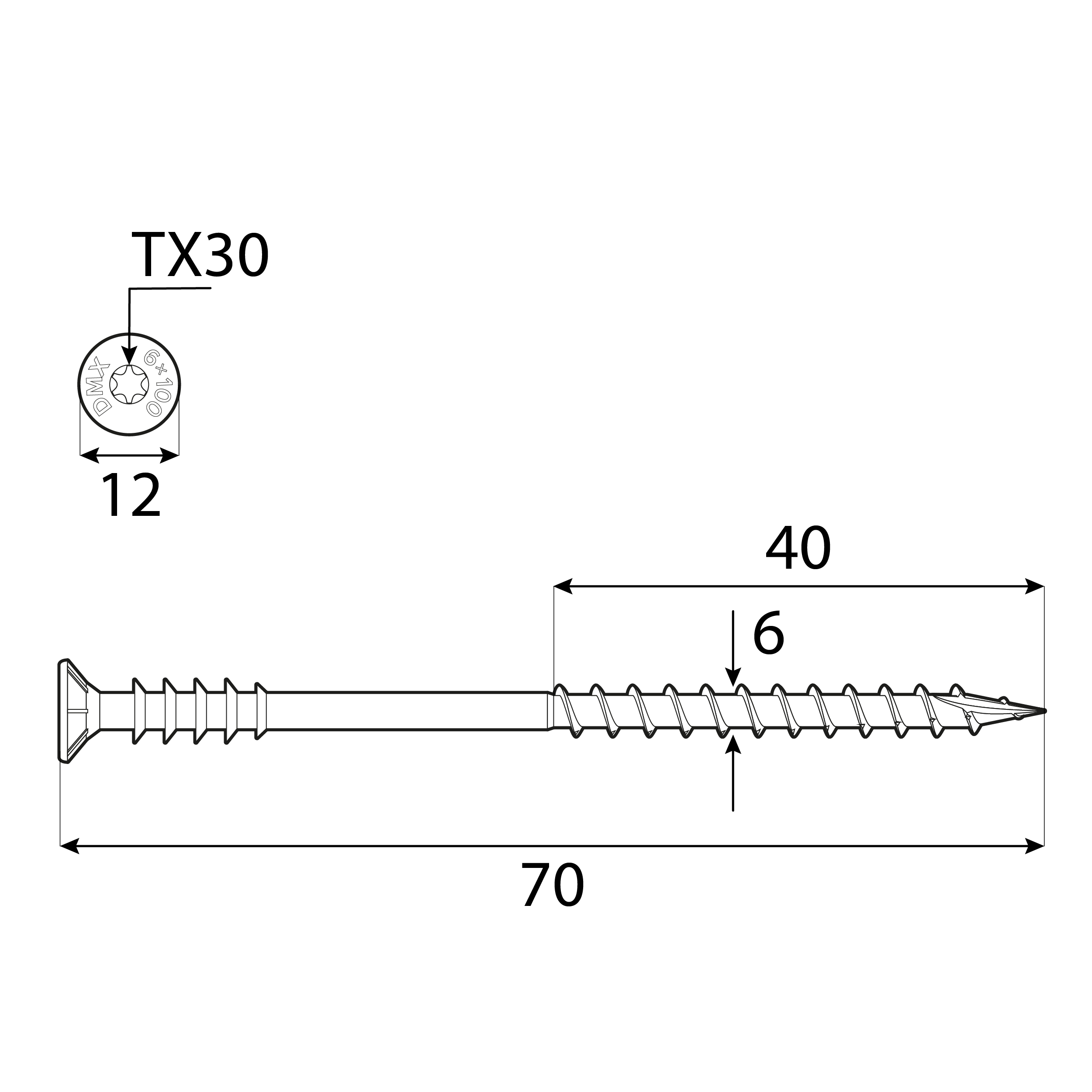 Wkręty dystansowe do poziomowania łat z łbem stożkowym TORX - WDS | 6 x 70 mm | Srebrny | 200 szt