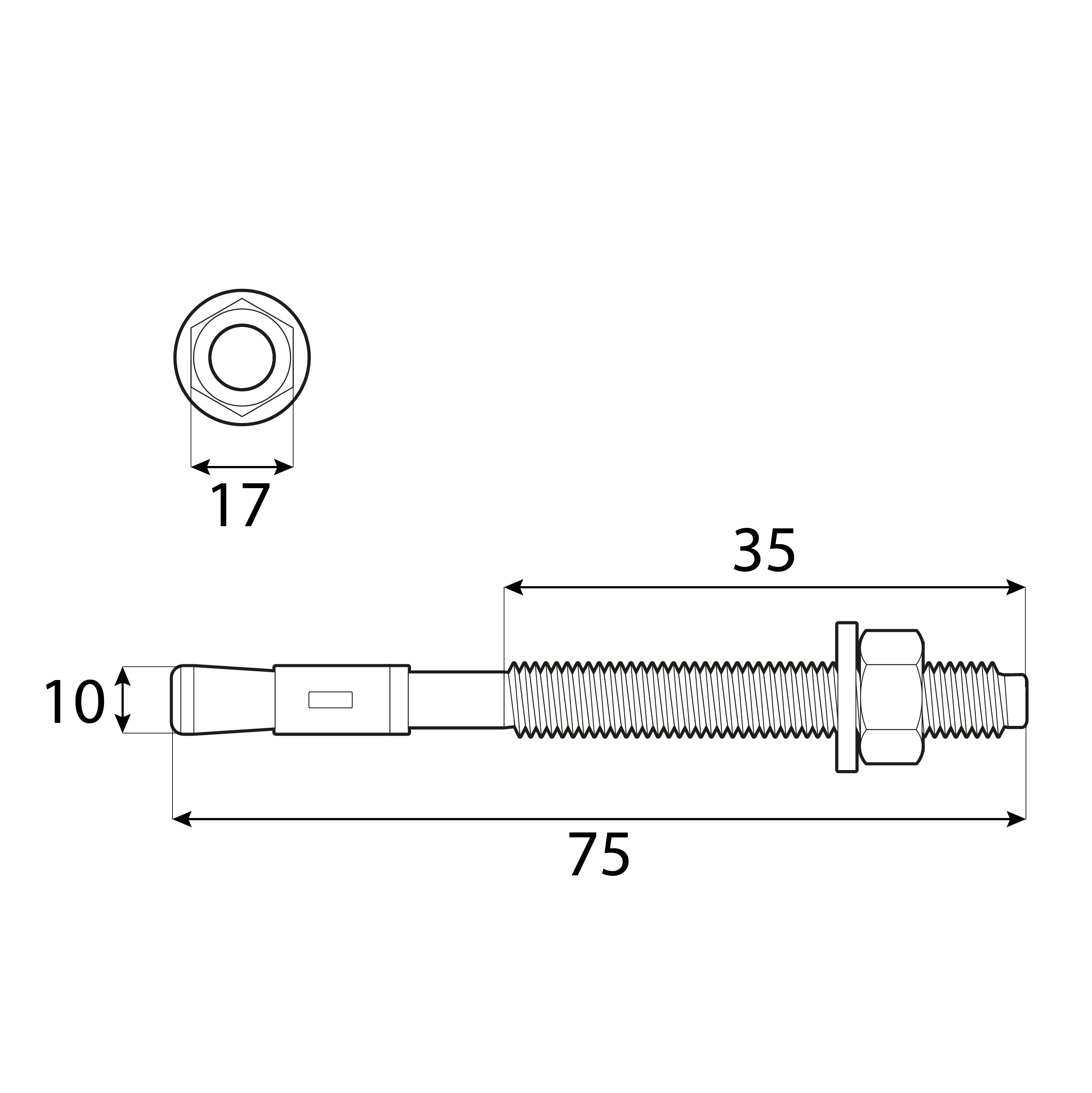 Bolzenanker Beton Sechskantkopf - PBK | M10 x 75 mm | verzinkt | 50 Stk. Mechanische Ringanker für PBK-Beton, M10x75 mm, silber, 50 Stk., 10x75 mm, gehärteter Kohlenstoffstahl, Schuss 2.