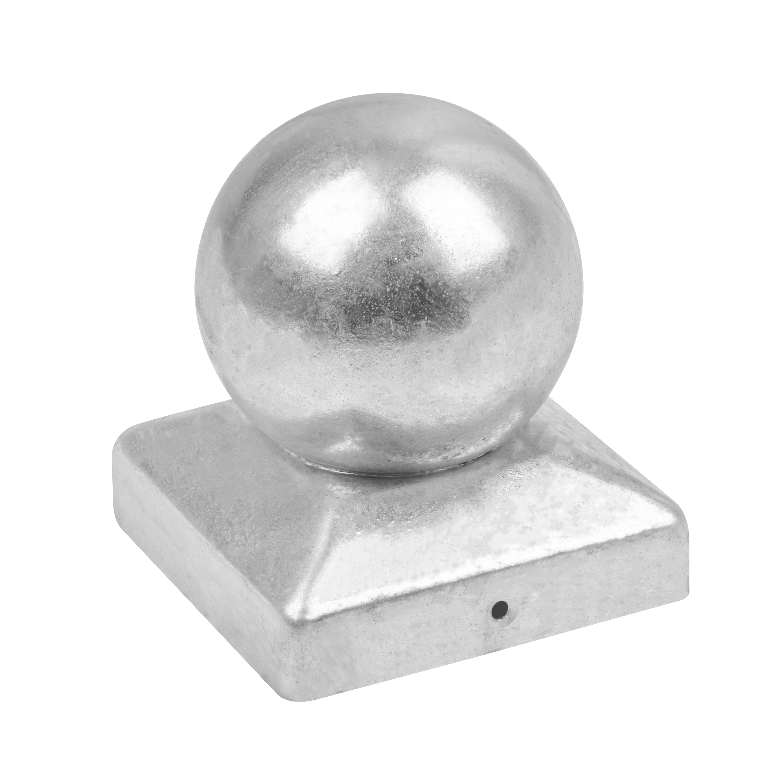 Pfostenkappe Pfostenabdeckung Kappen für Vierkantpfosten mit Kugel - DKK | 90x90 mm | silber Baldachin für einen Vierkantpfosten mit DKK-Kugel, 90x90 mm, silber, 90x90x1,0 mm, DC01-Baustahl.